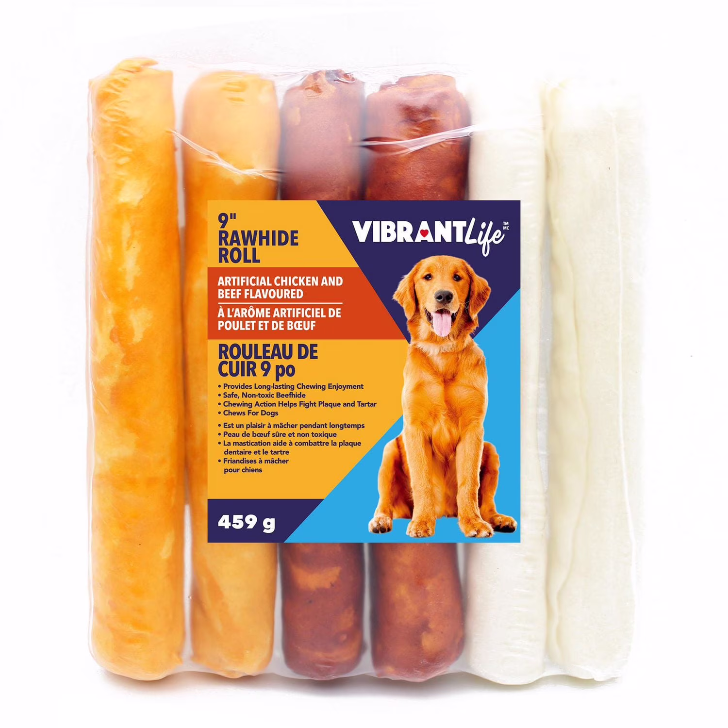 Vibrantlife rouleau de cuir 9 po friandises à mâcher pour chiens
