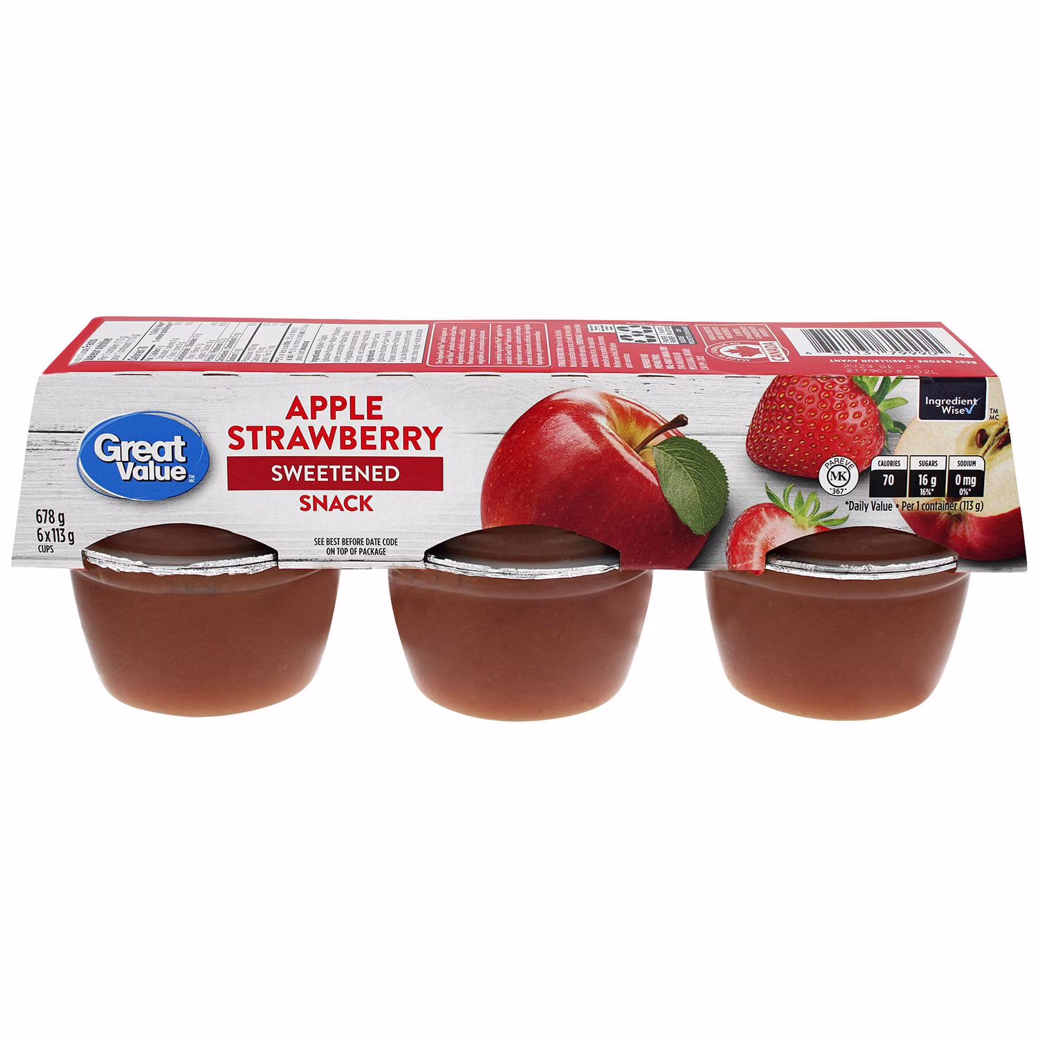 Great value collation pomme-fraise sucrée en coupes