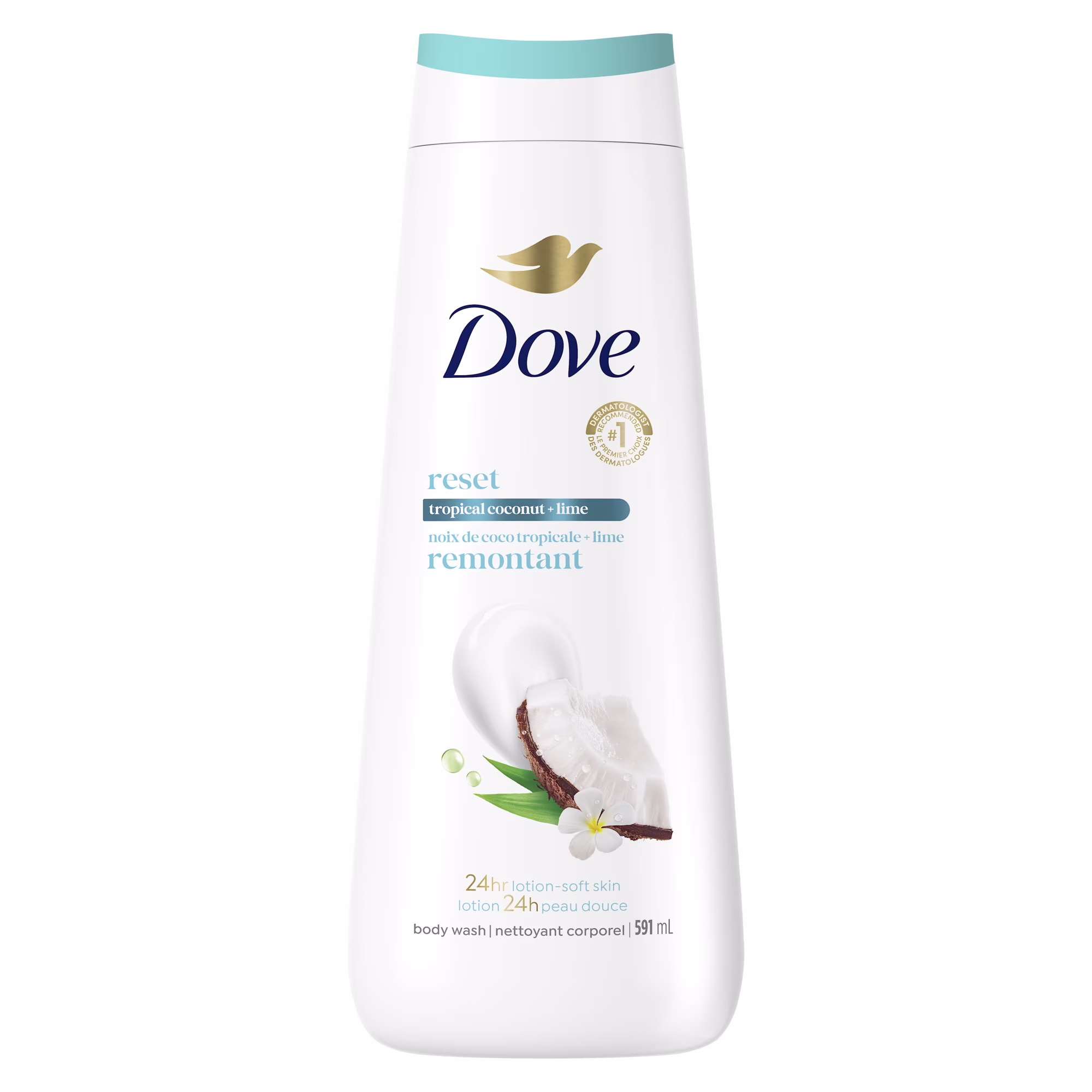 Nettoyant corporel dove noix de coco tropicale.
