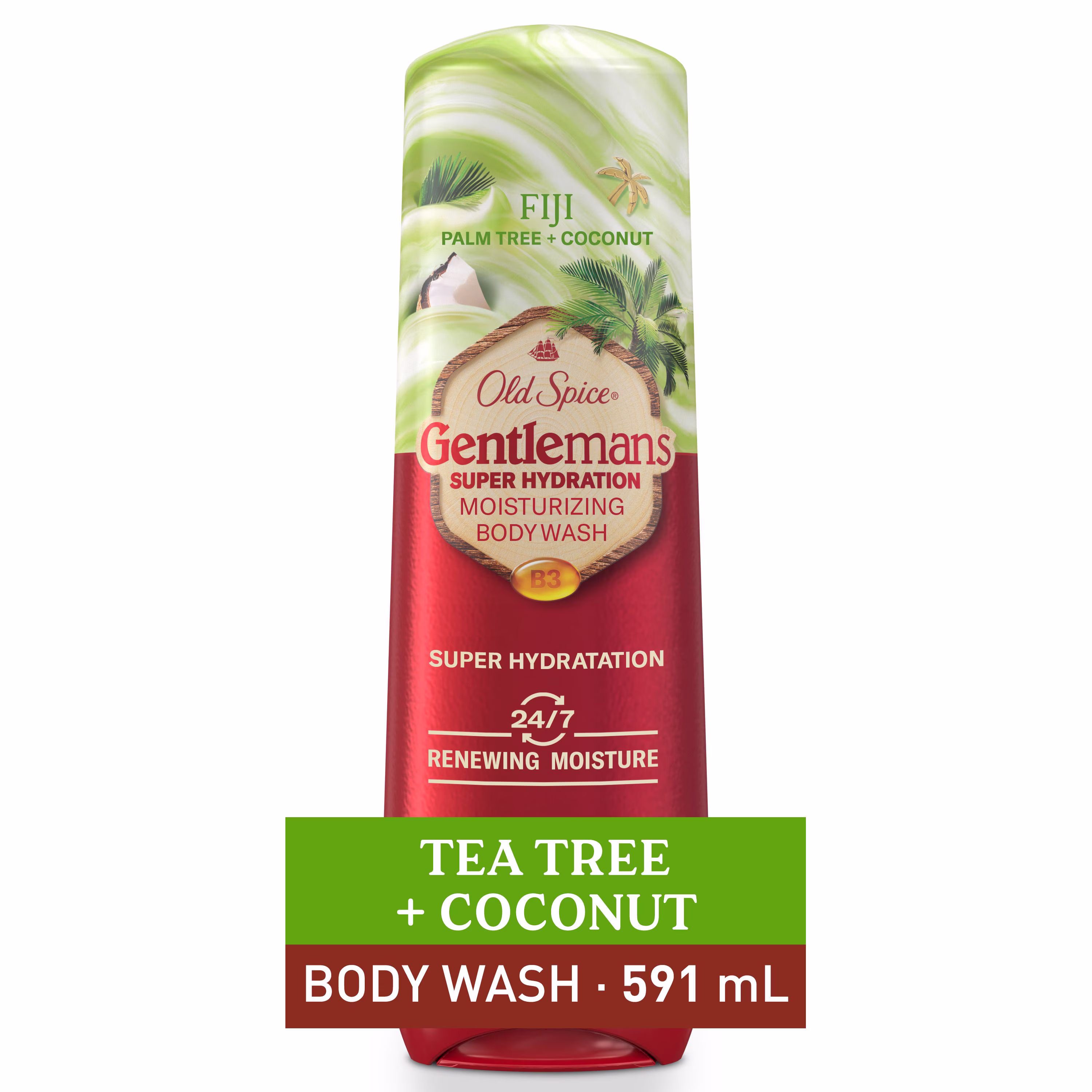 Nettoyant pour le corps pour hommes old spice super hydratation. fiji avec palmier et noix de coco. hydratation régénératrice 24 heures sur 24. 7 jours sur 7