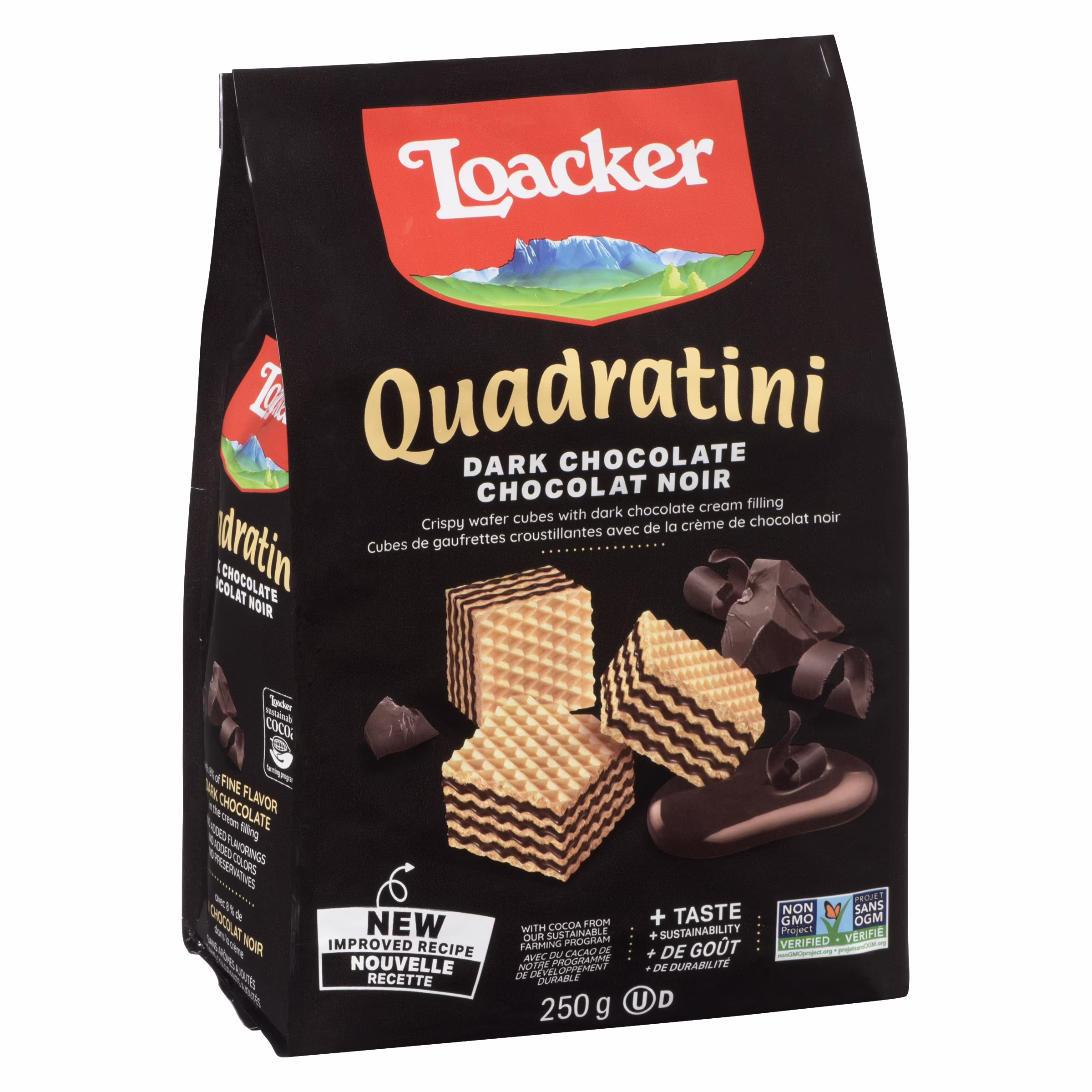 Loacker biscuits cuits au four en bouchées de chocolat noir gaufré r
