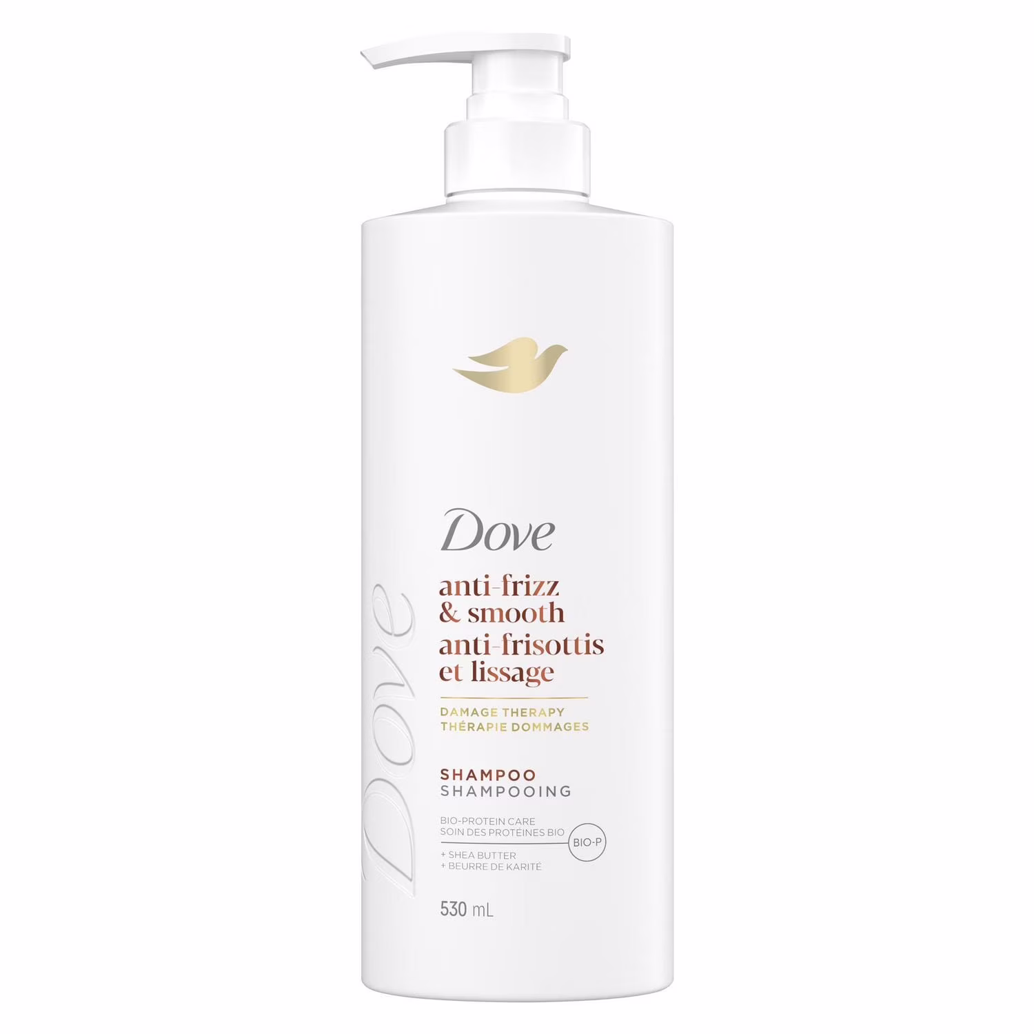 Dove shampooing anti-frisottis et lissage soin des protéines bio + beurre de karité.