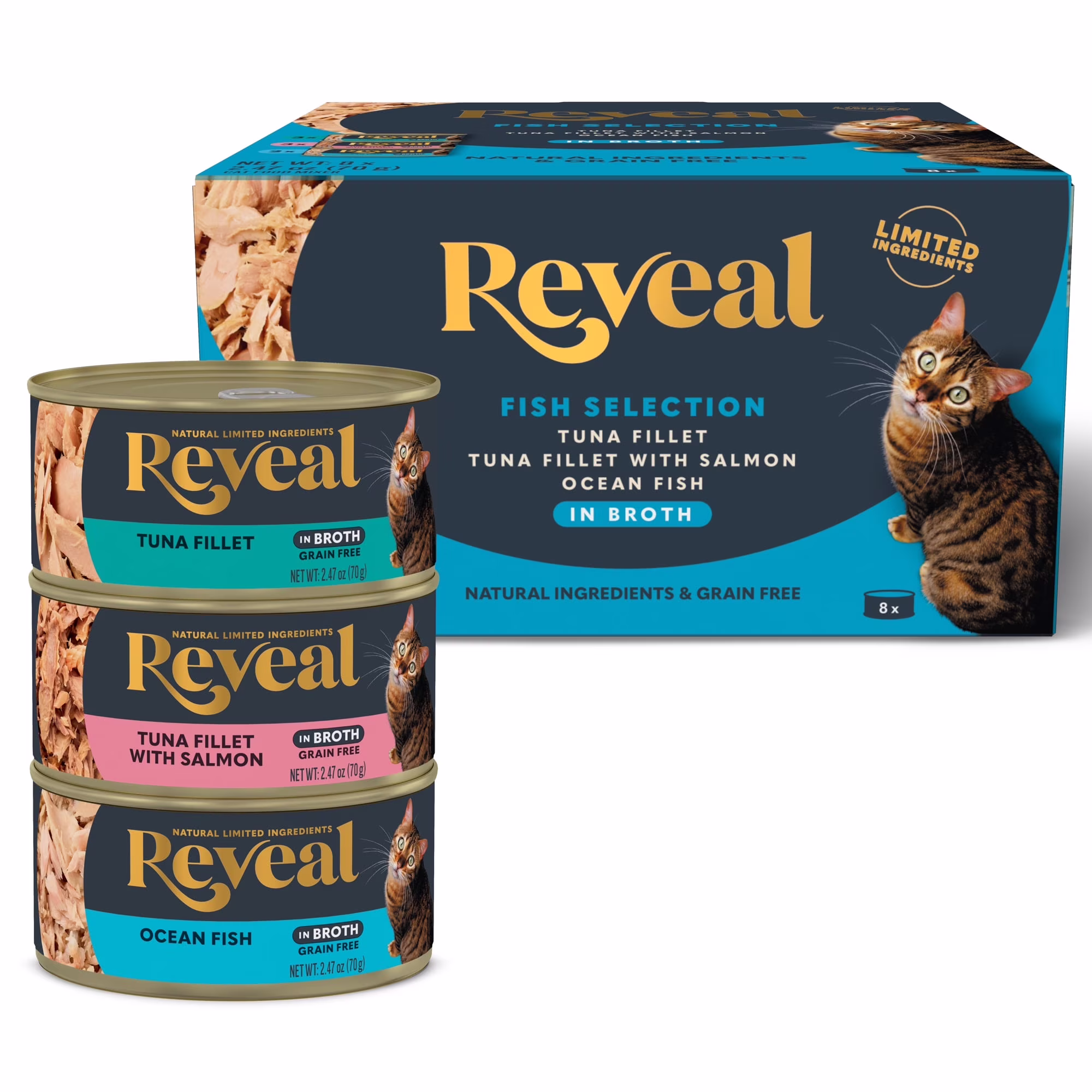 Reveal natural nourriture humide pour chats sélection de poissons en bouillon 8 boîtes de