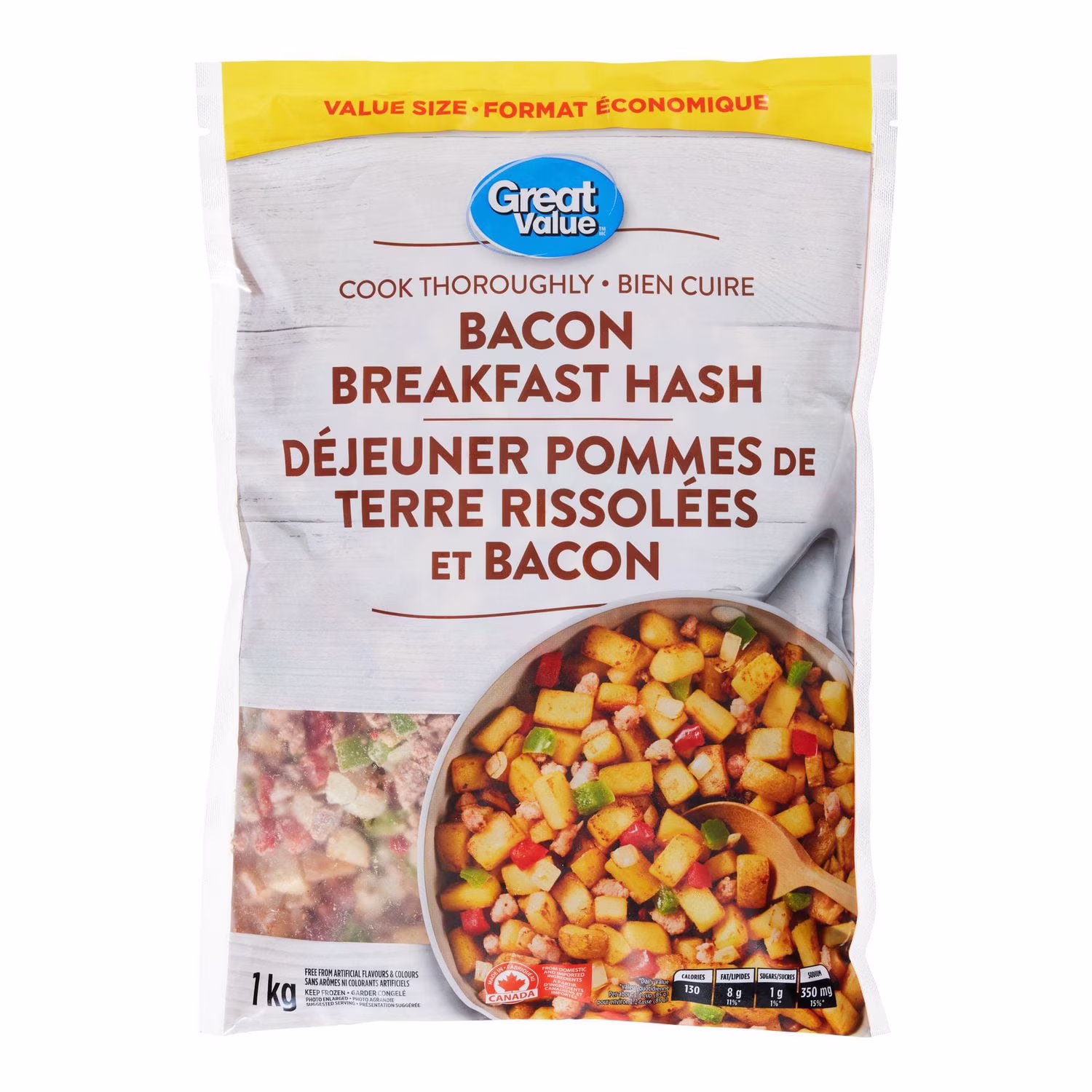 Great value déjeuner pommes de terre rissolées et bacon