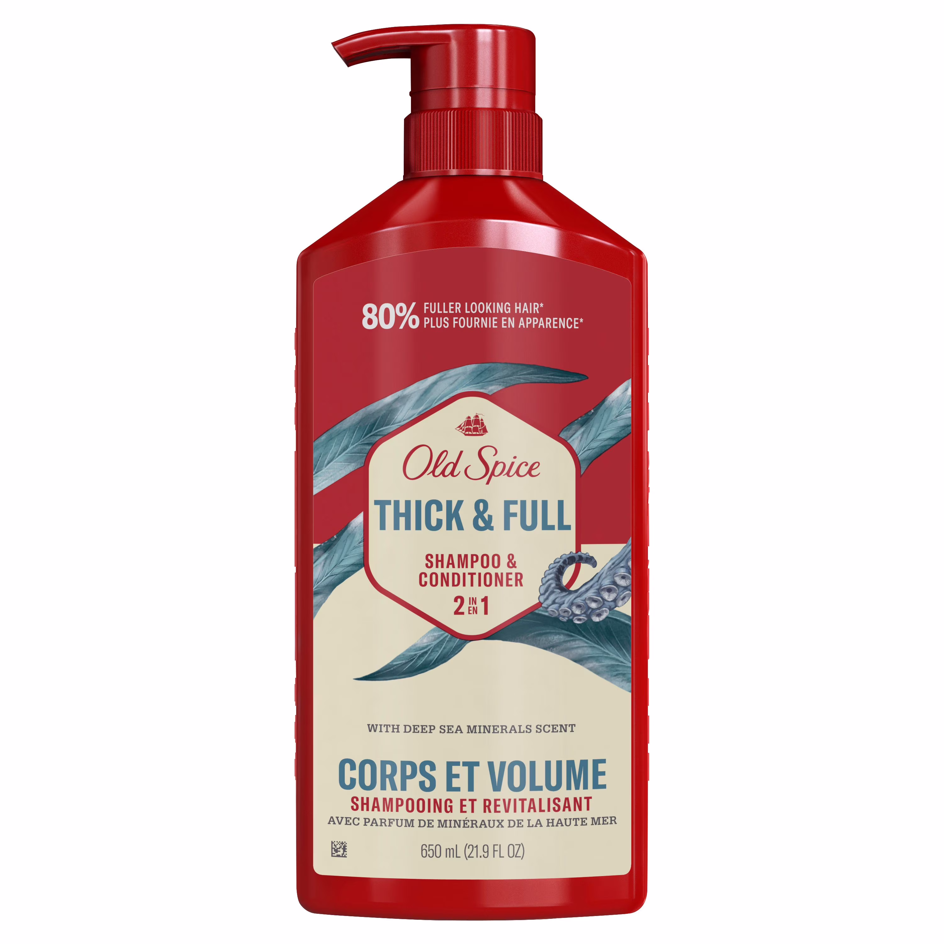 Shampooing et revitalisant corps et volume 2 en 1 pour hommes old spice. cheveux plus sains et dapparence plus fournie et plus hydratée
