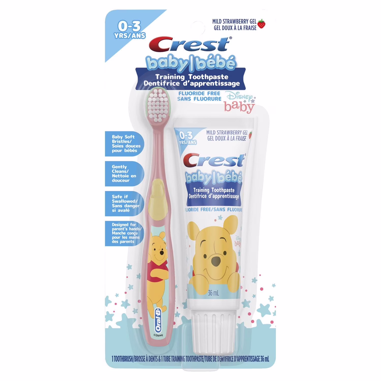 Trousse de dentifrice dapprentissage sans fluorure crest mettant en vedette winnie lourson de disney. gel doux à la fraise.  et 1 brosse à dents