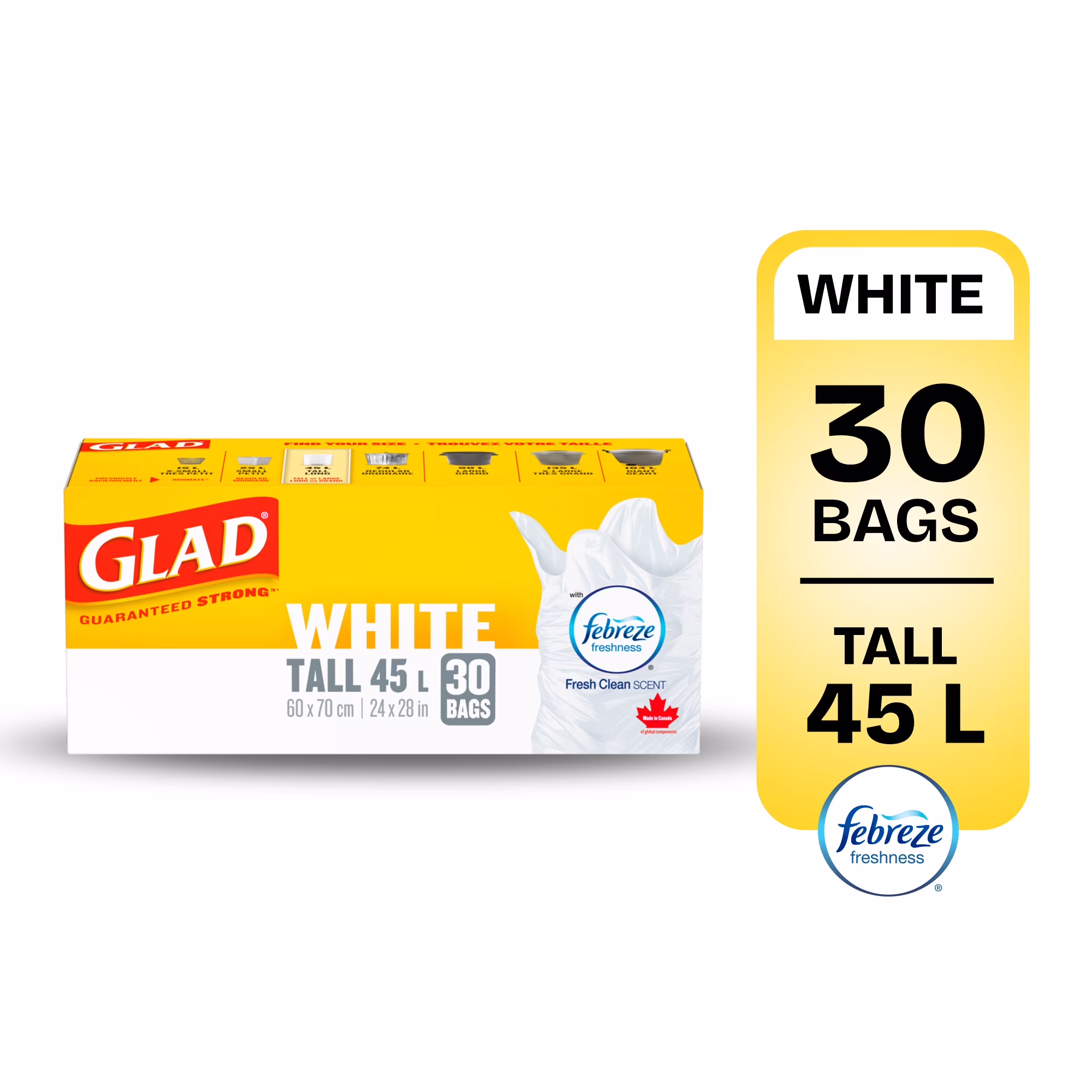 Sacs à ordures blancs de glad. boîte de 30 sacs à ordures longs de  avec senteur fraîche et