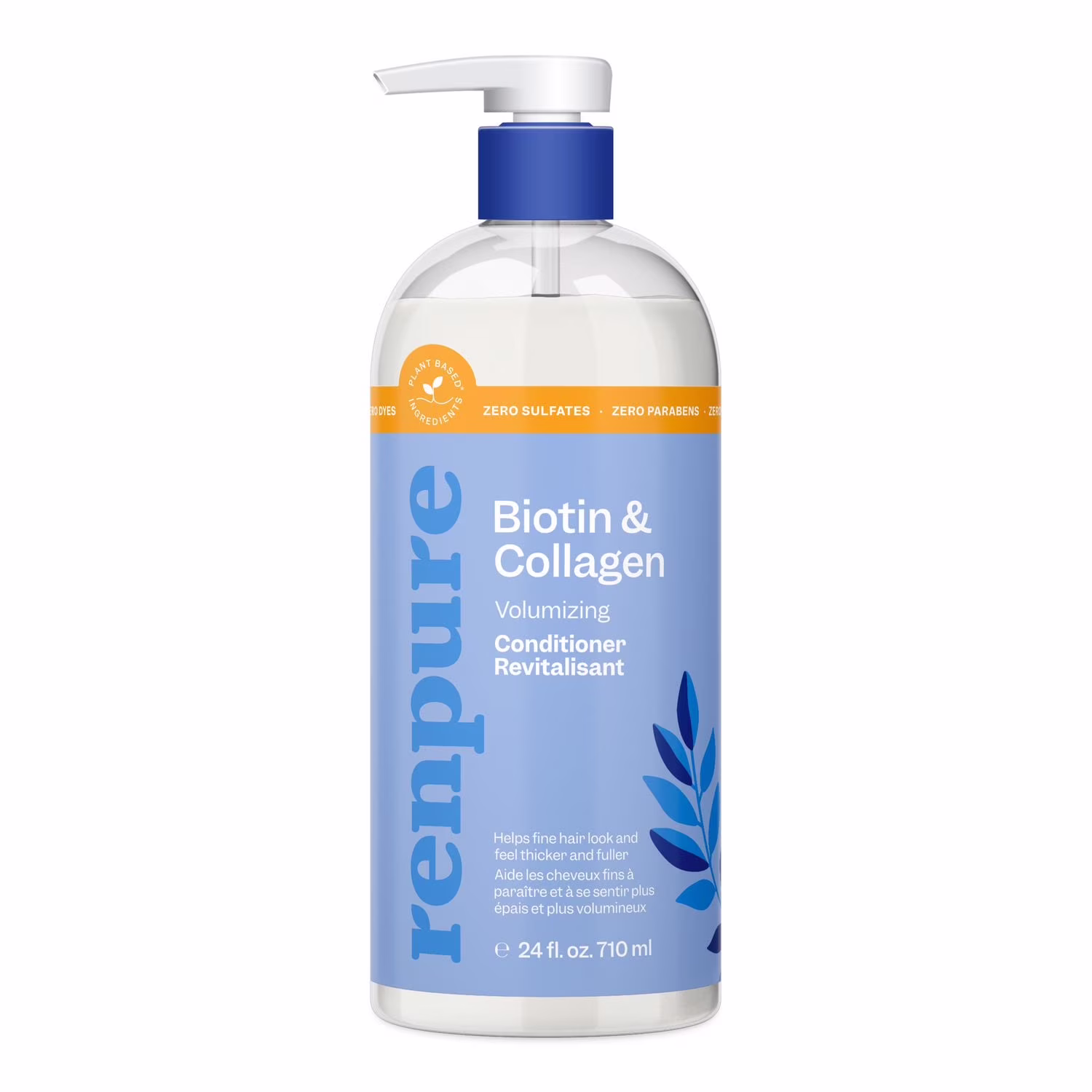 Renpure biotin & collagène conditionneur. à base de plantes - formule infusée de nutriments pour les cheveux plus pleins et plus épais - pour les cheveux fins. minces ou mous - 24 fl oz