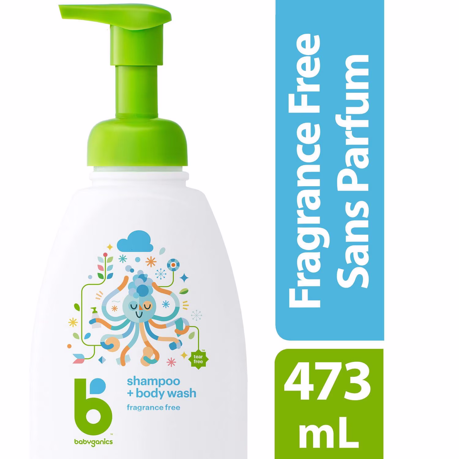 Nettoyant pour le corps et le shampooing babyganics. sans parfum.