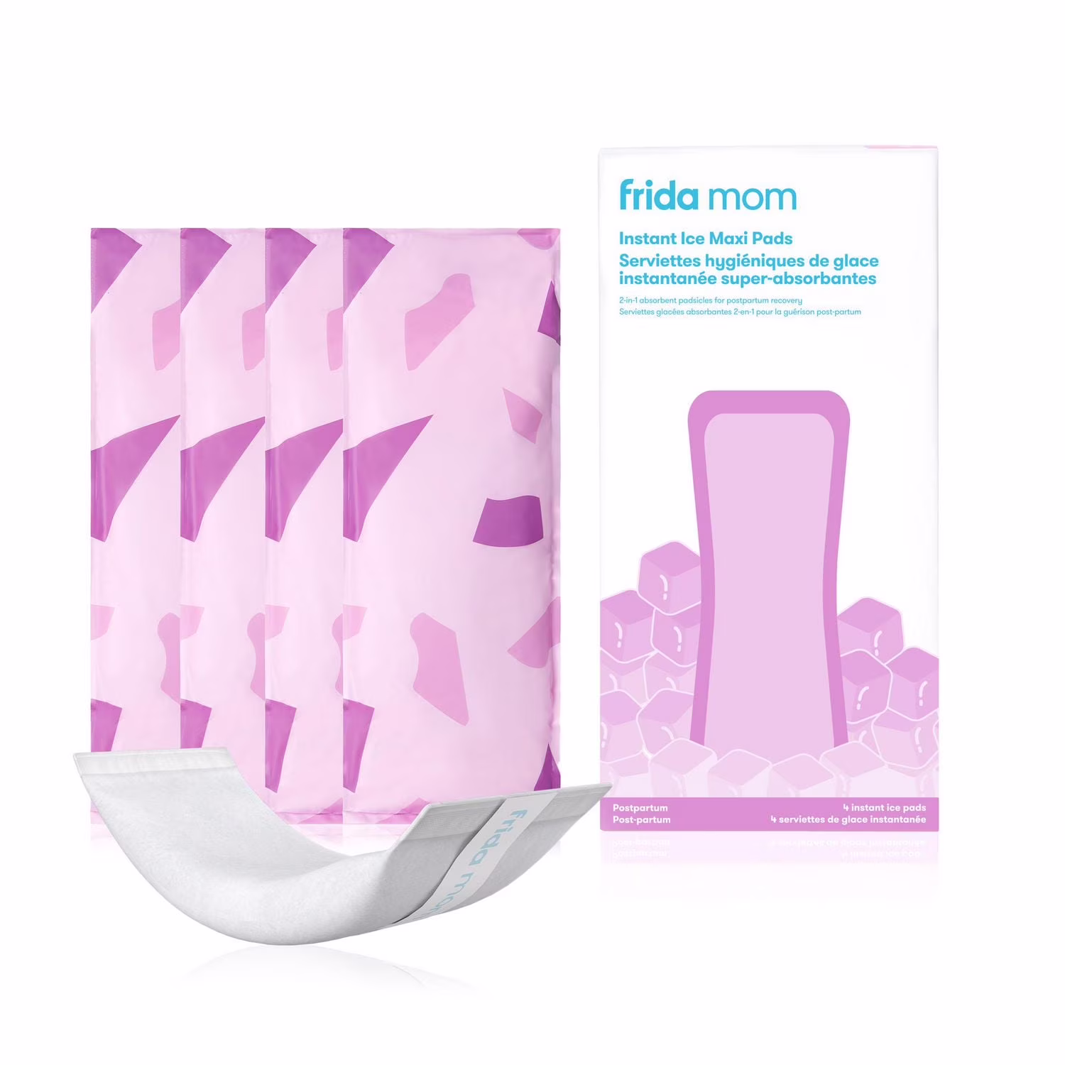 Frida mom - serviettes maxi de glace périnéales absorbantes post-partum 2-en-1 - compresses de thérapie par le froid instantanées et serviette maternité absorbante en une seule padsicle prête à l'emploi pour après l'accouchement - sac d'hôpital pour nouve