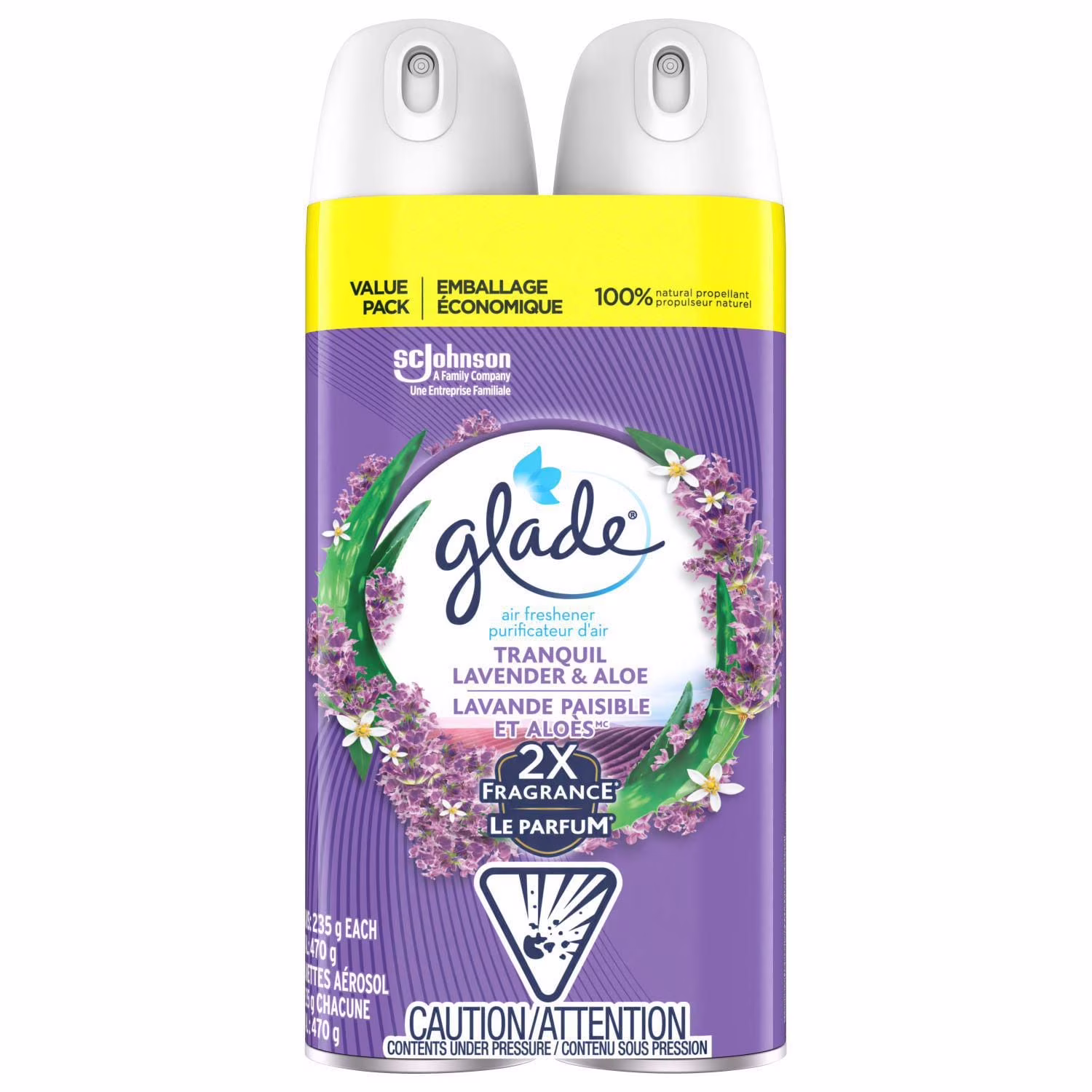 Glade vaporisateur pour pièces purificateur d'air anti-odeurs. lavande paisible et aloès. lot de 2