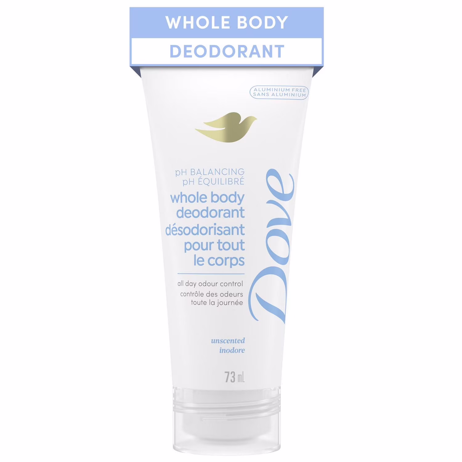 Dove crème déodorante pour tout le corps sans aluminium. ph équilibré hypoallergénique inodore