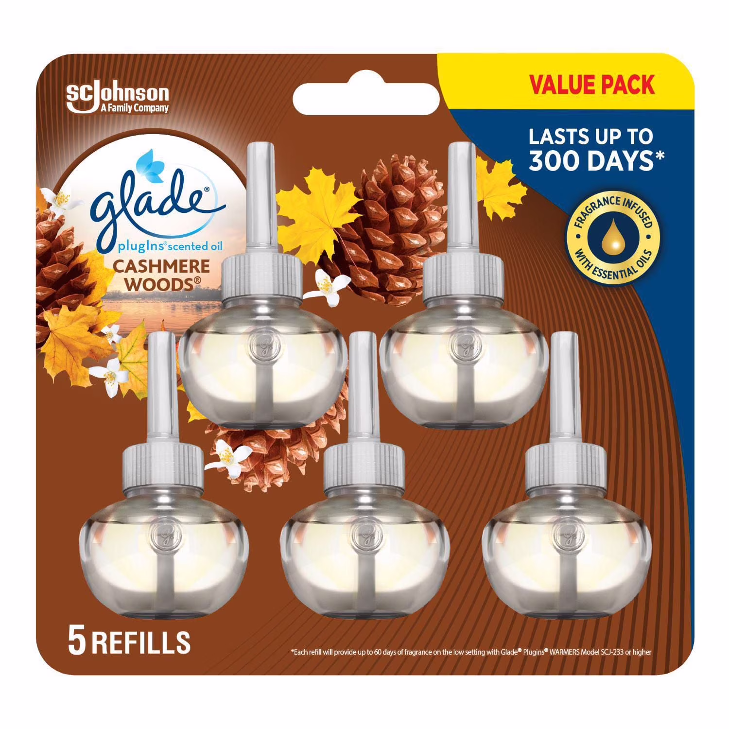 Recharge d'huile parfumée glade plugins (paquet de 5) vp - bois de cachemire glade brnches 5pk cw