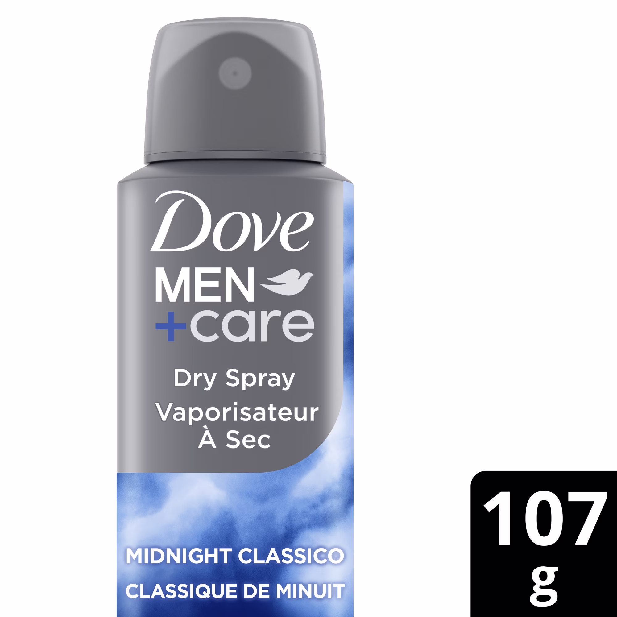 Dove men+care déodorant antisudorifique en spray sec pour un parfum longue durée qui sèche immédiatement. midnight classico avec protection 72h.