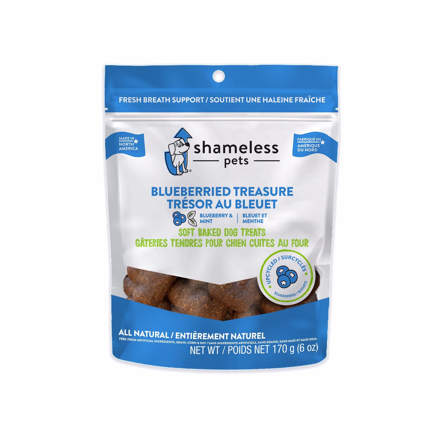 Shameless pets trésor aux bleuets gâteries tendres upcycled bleuets. et menthe d'arachide gâteries tendres pour chiens cuites au four