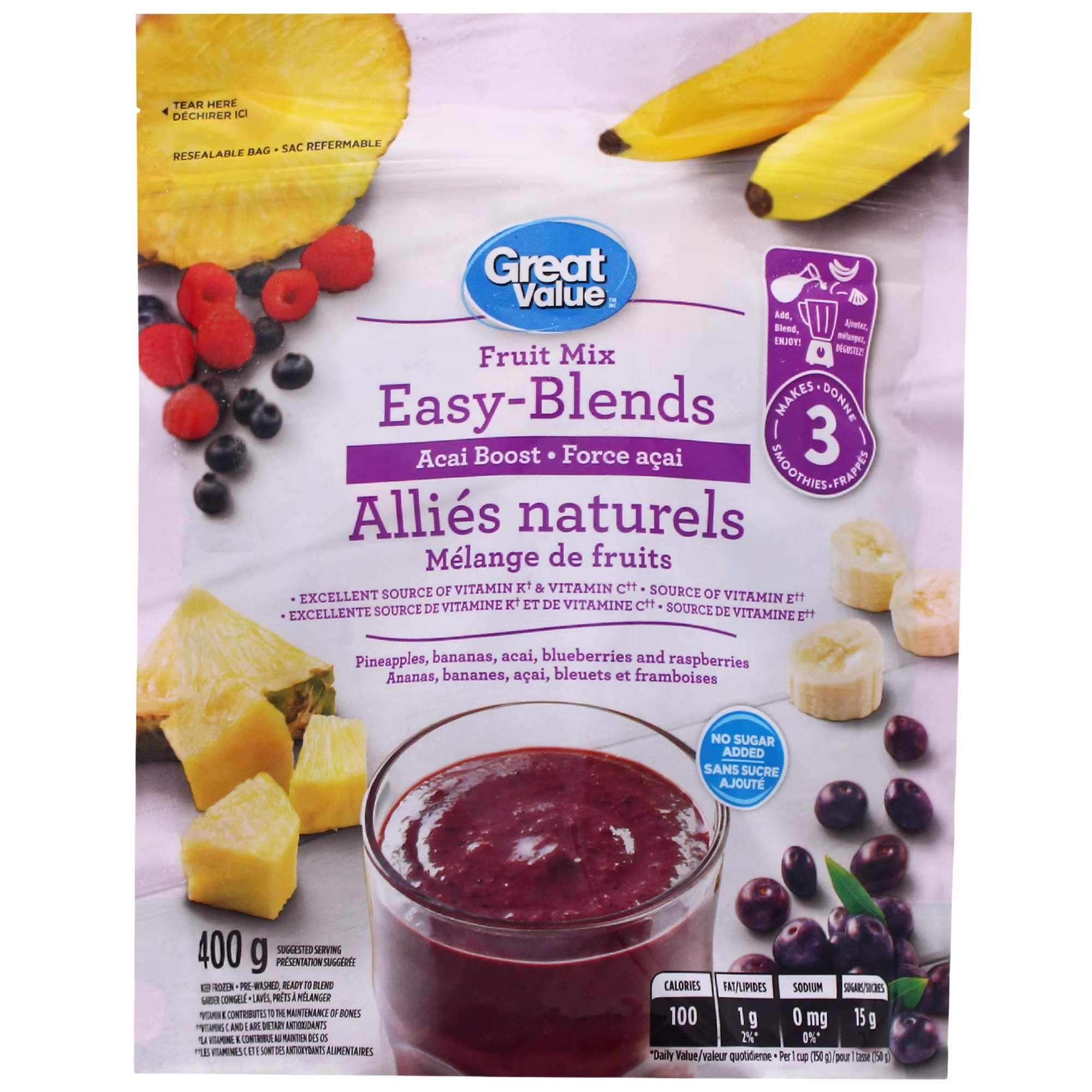 Mélange de fruits aillés-naturels great value de force açai