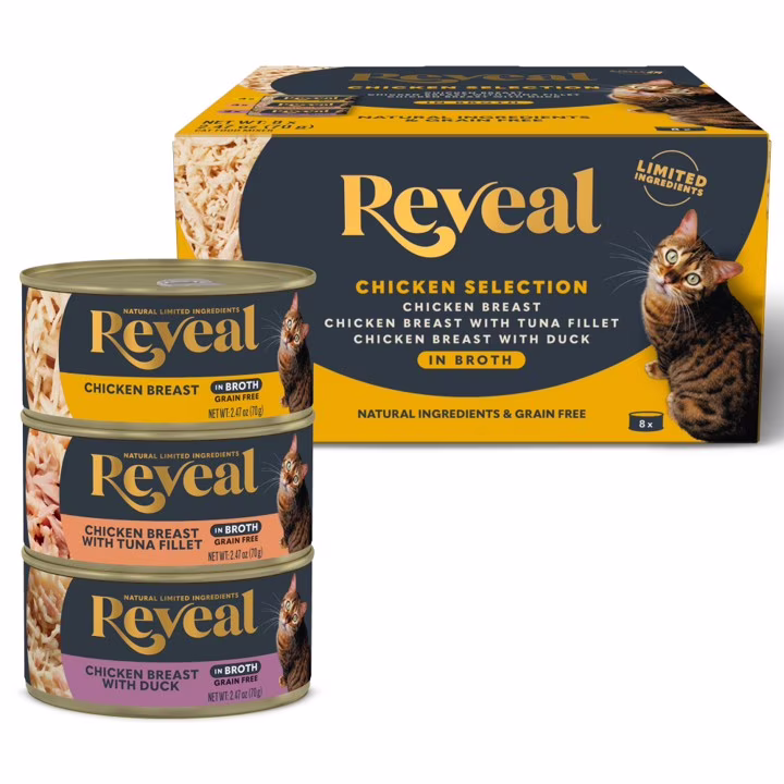 Reveal natural nourriture humide pour chats sélection de poulet en bouillon paquet de variétés 8 boîtes de