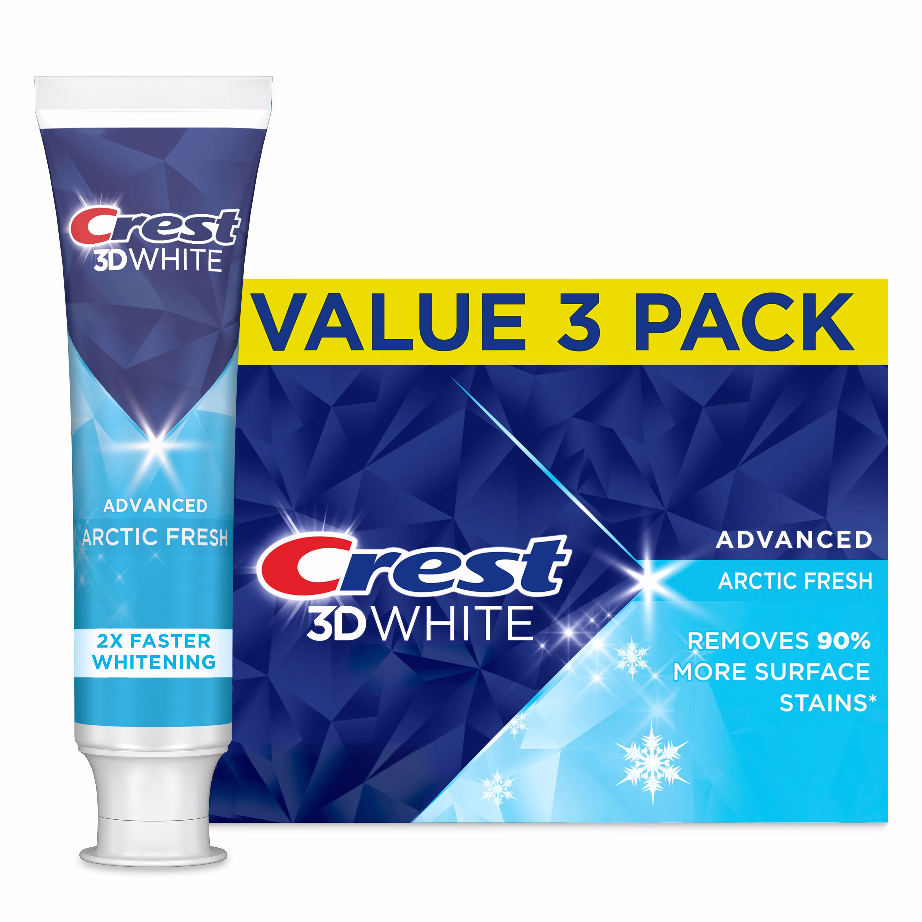 Dentifrice blanchissant crest 3d white avancé. fraîcheur arctique.  paquet de 3