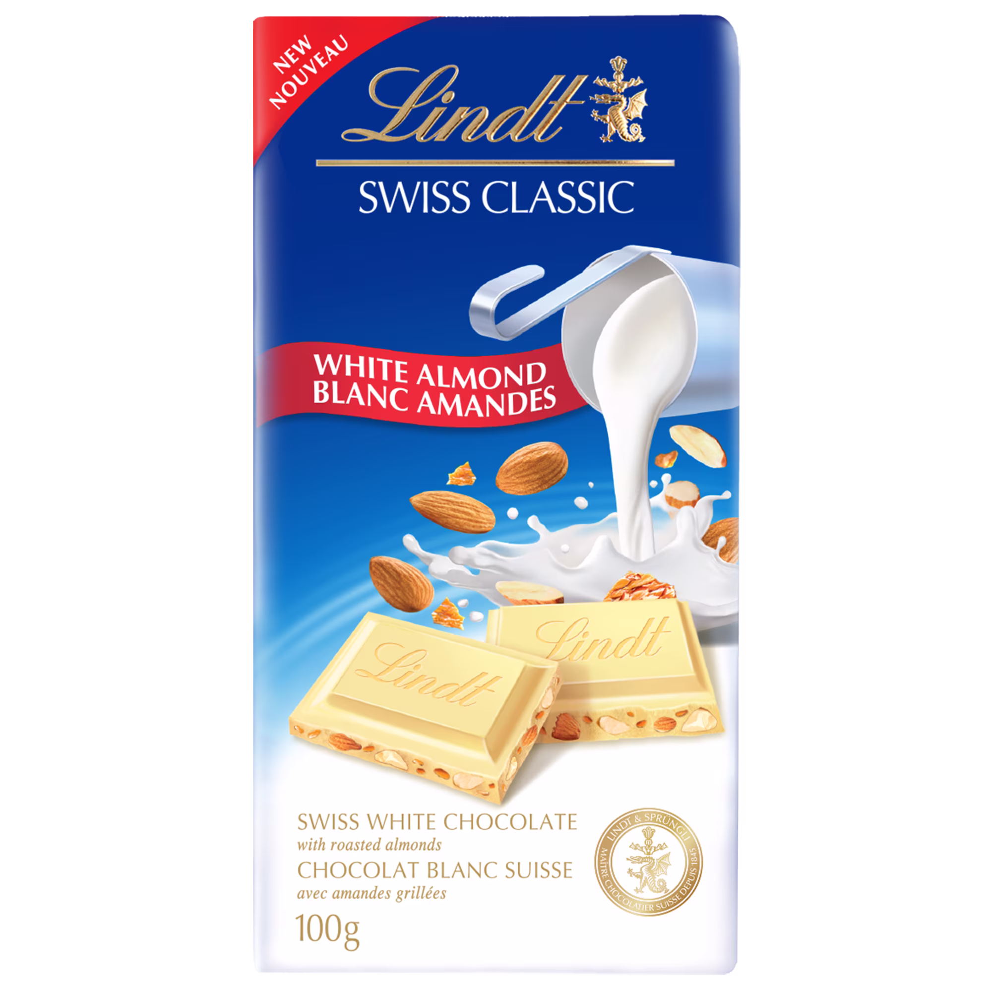 Tablette de chocolat blanc et amandes swiss classic de lindt.