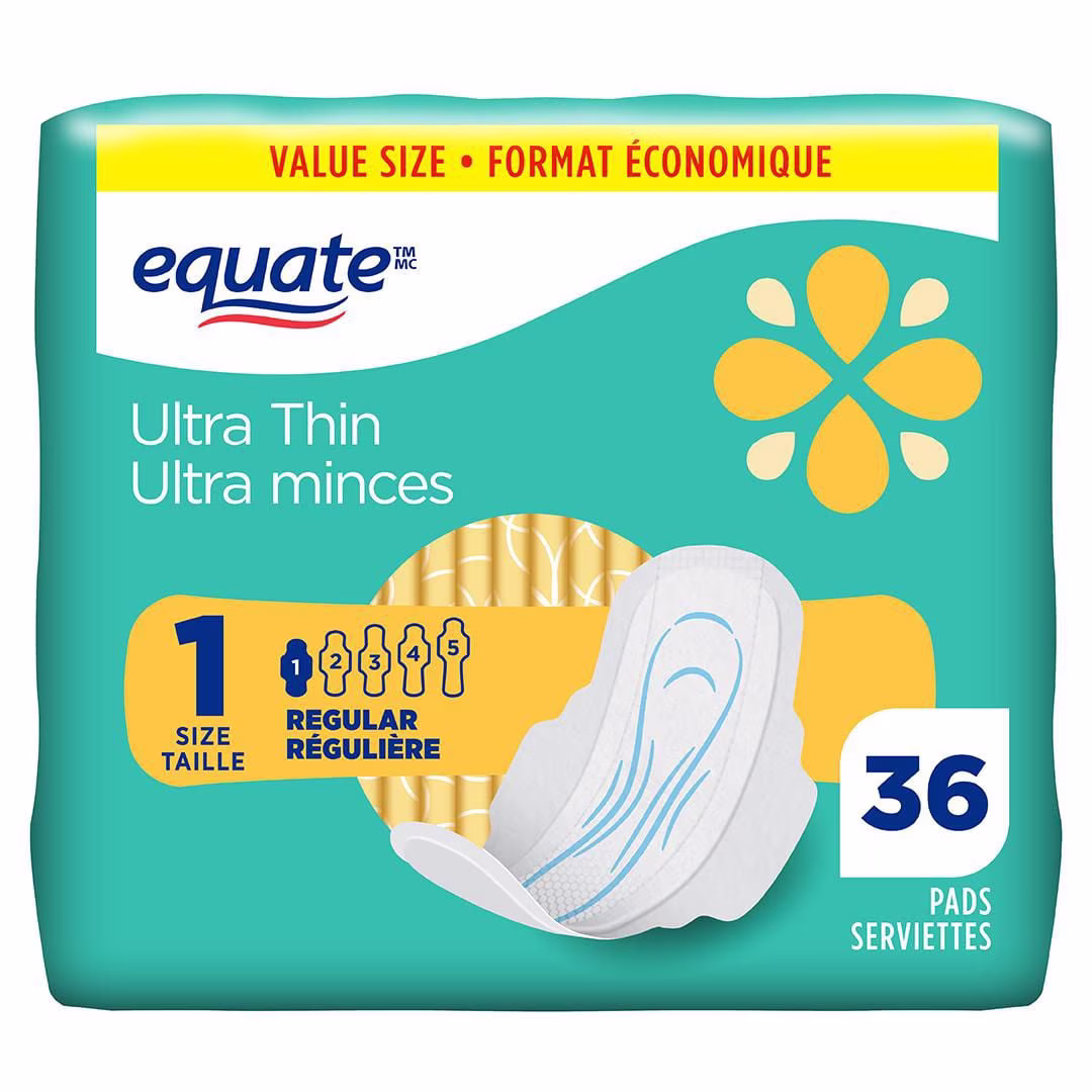 Serviettes ultra minces equate à absorption régulière avec flexi-wings. taille& 1. 36& unités paquet de 36 serviettes