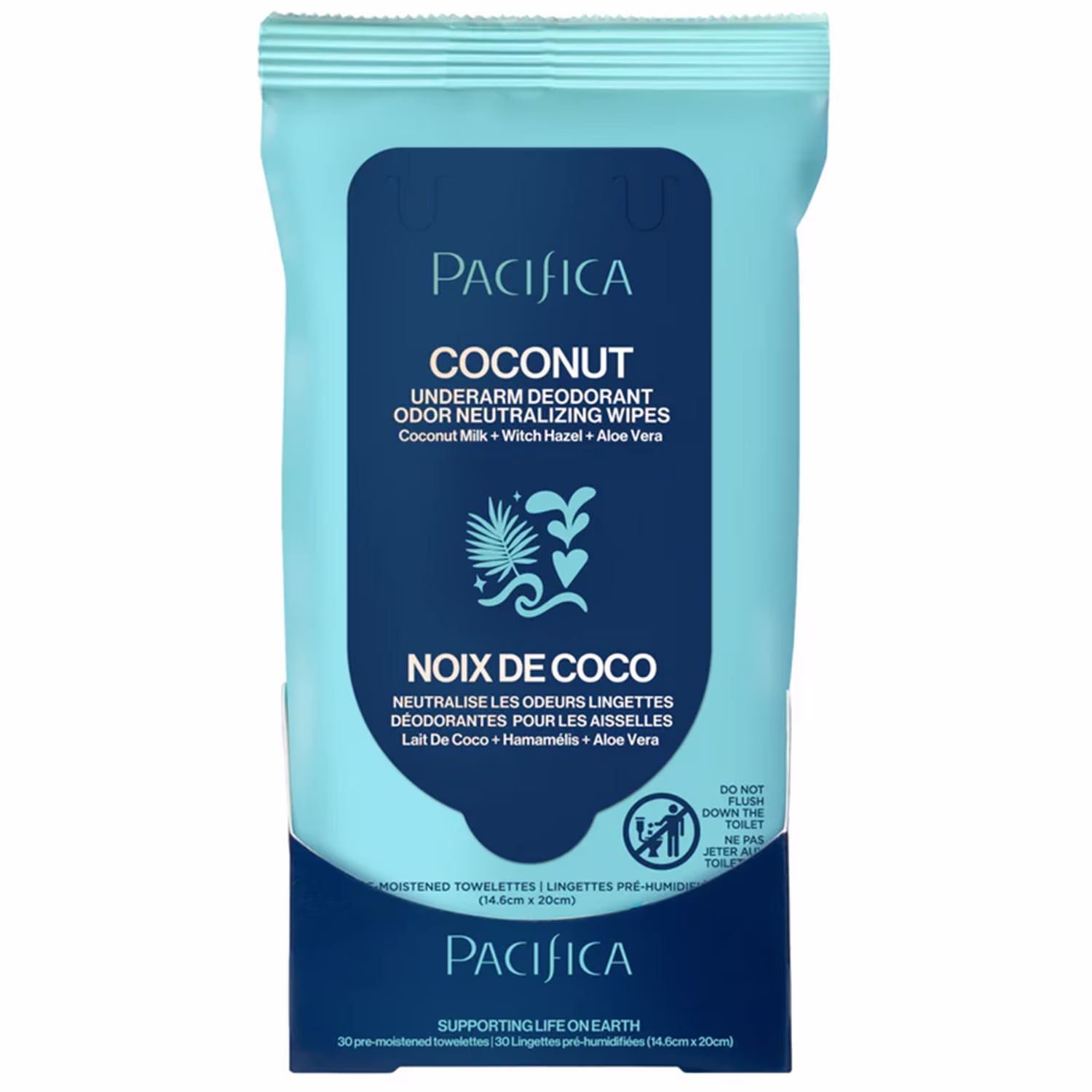 Pacifica - lingettes déodorantes pour les aisselles au lait de coco et aux huiles essentielles - unisexe - 30 pièces