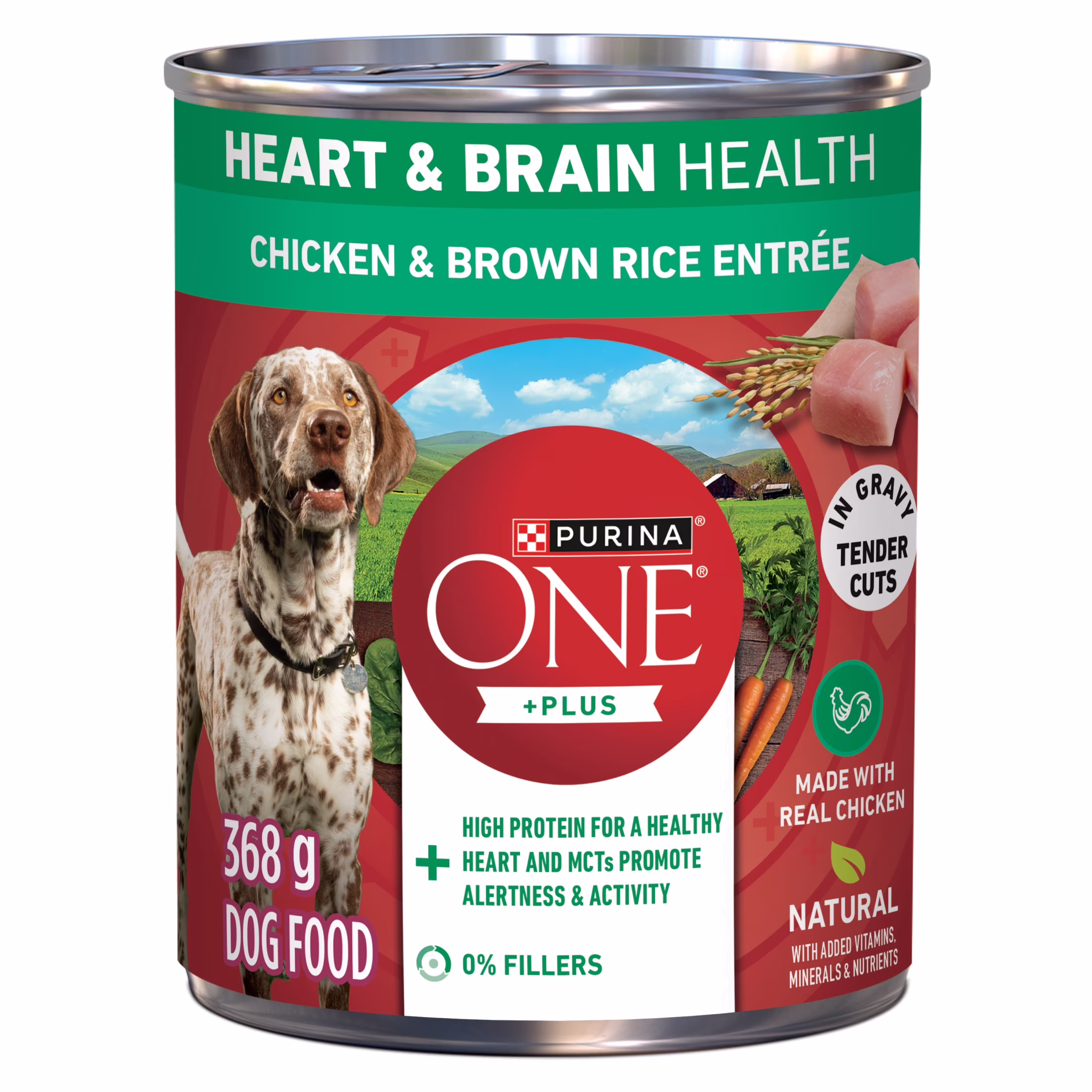 Purina one +plus santé du cœur et du cerveau entrée du poulet et riz brun. nourriture humide pour chiens.