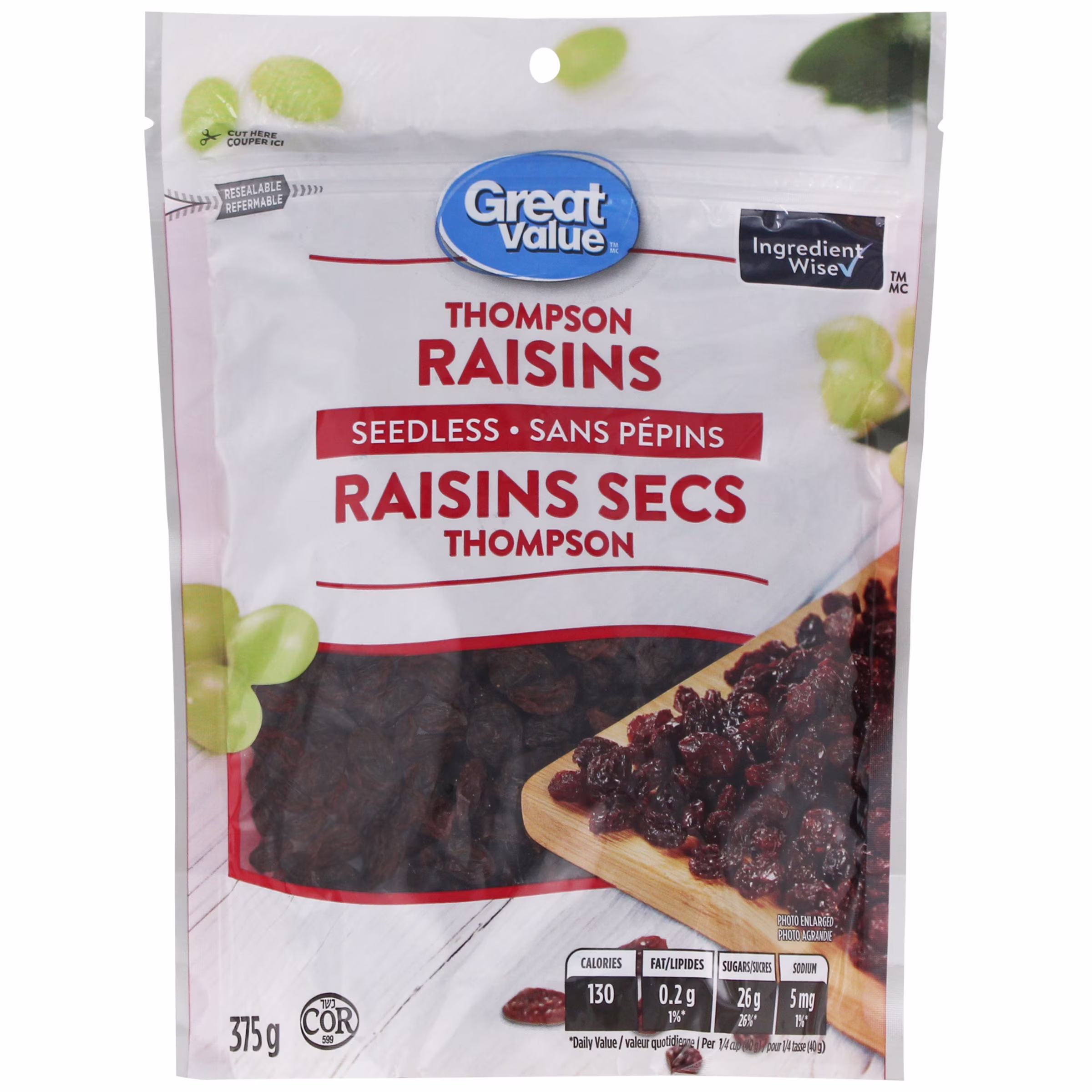 Raisins thompson sans pépins great value