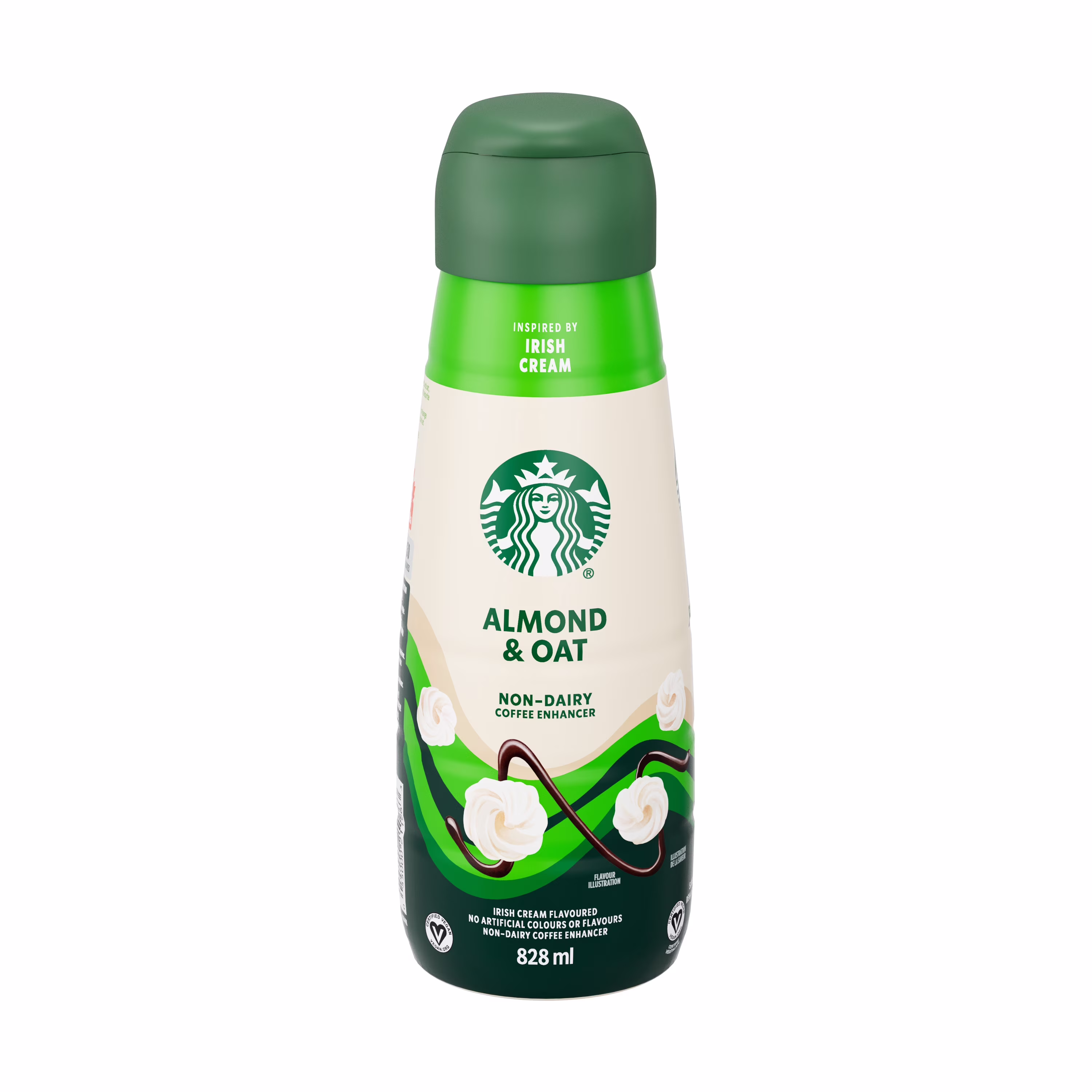 Starbucks rehausseur de café non& lait. arôme de crème irlandaise. mélange damandes et davoine. végétalien. notes de vanille et de choc.. sans arômes artificiels. recyclable. préparé au canada