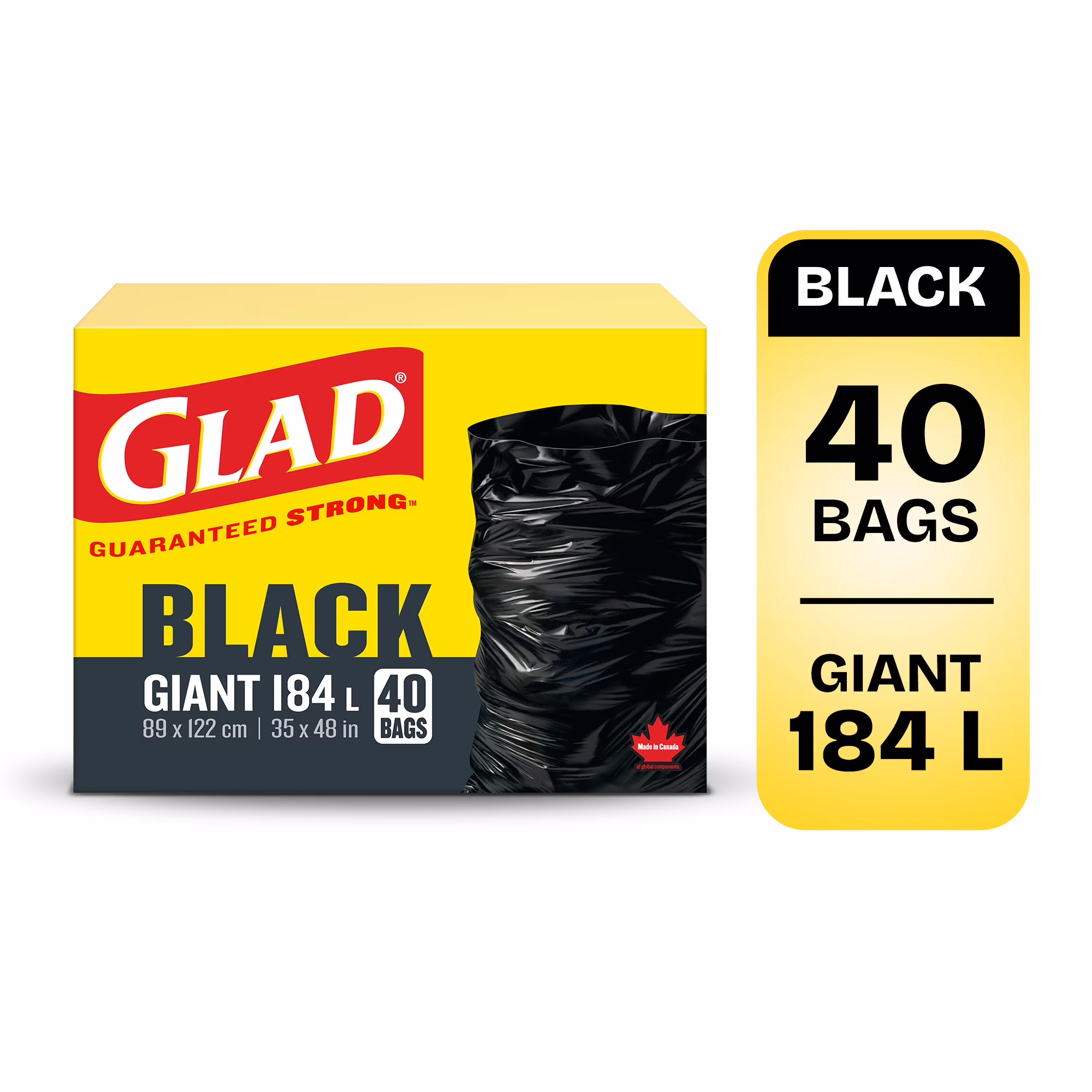 Sacs à ordures noirs de glad. boîte de 40 sacs à ordures géants
