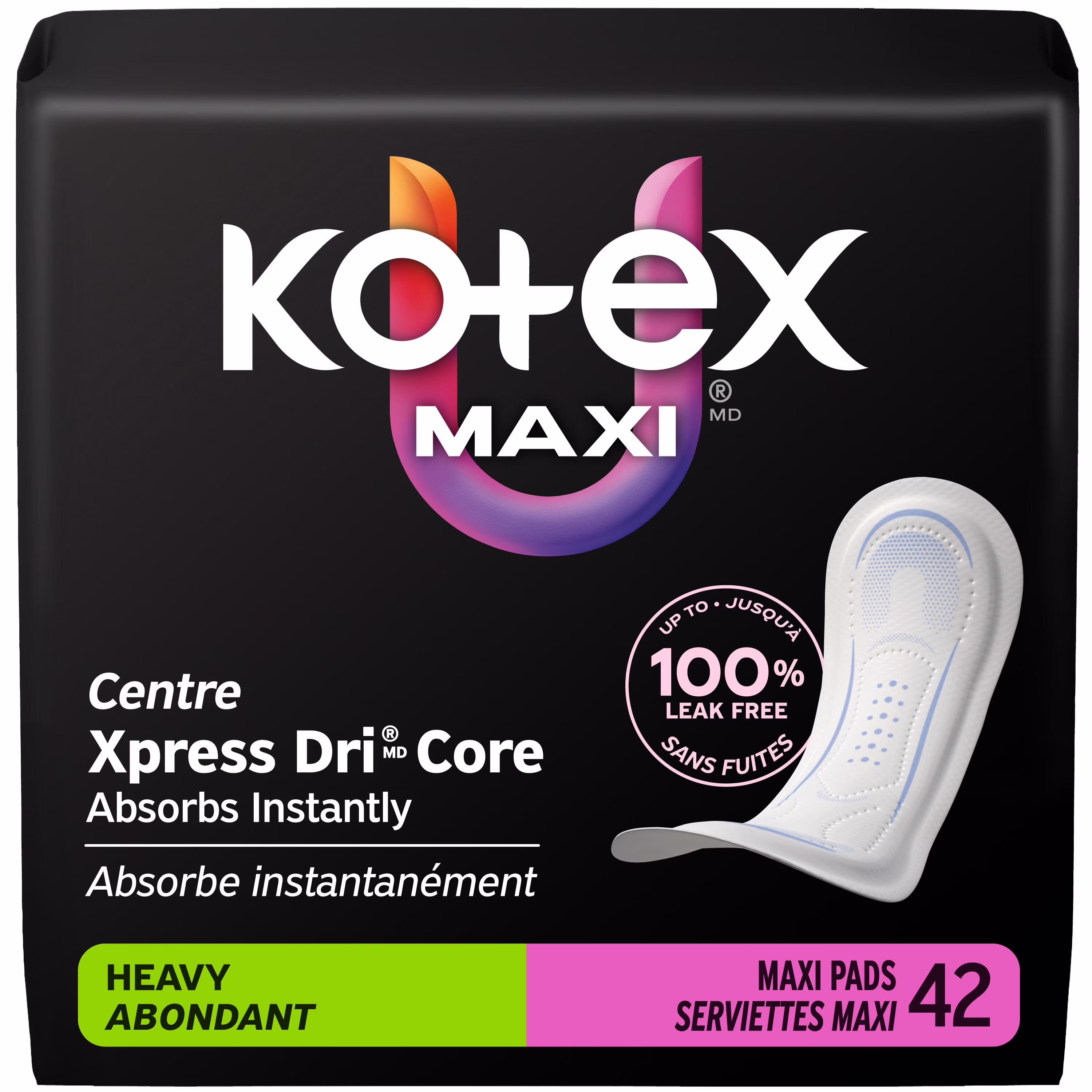 Serviettes maxi kotex. absorption élevée. 42 unités
