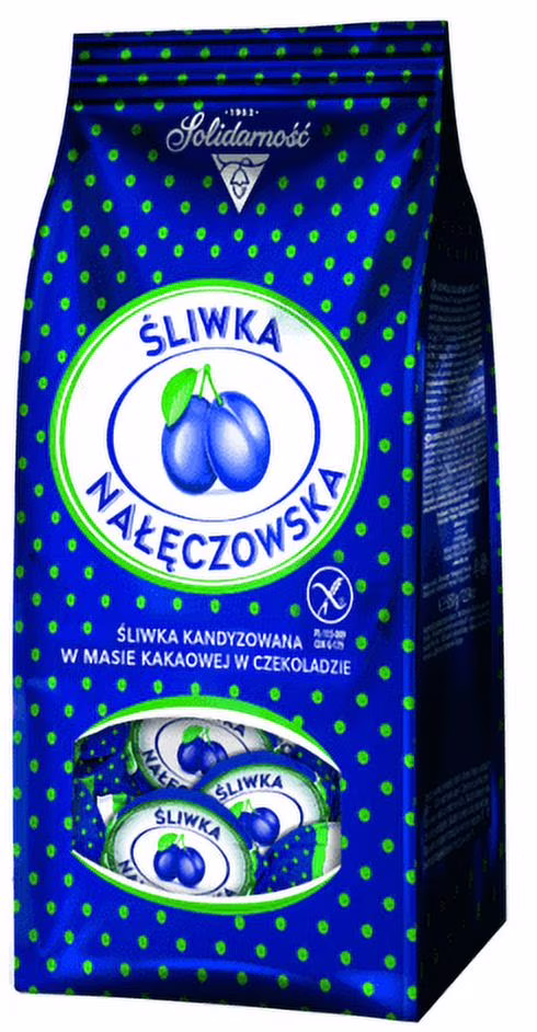Solidarno liwka naczowska prunes confites à la pâte de cacao enrobées de chocolat. sac de