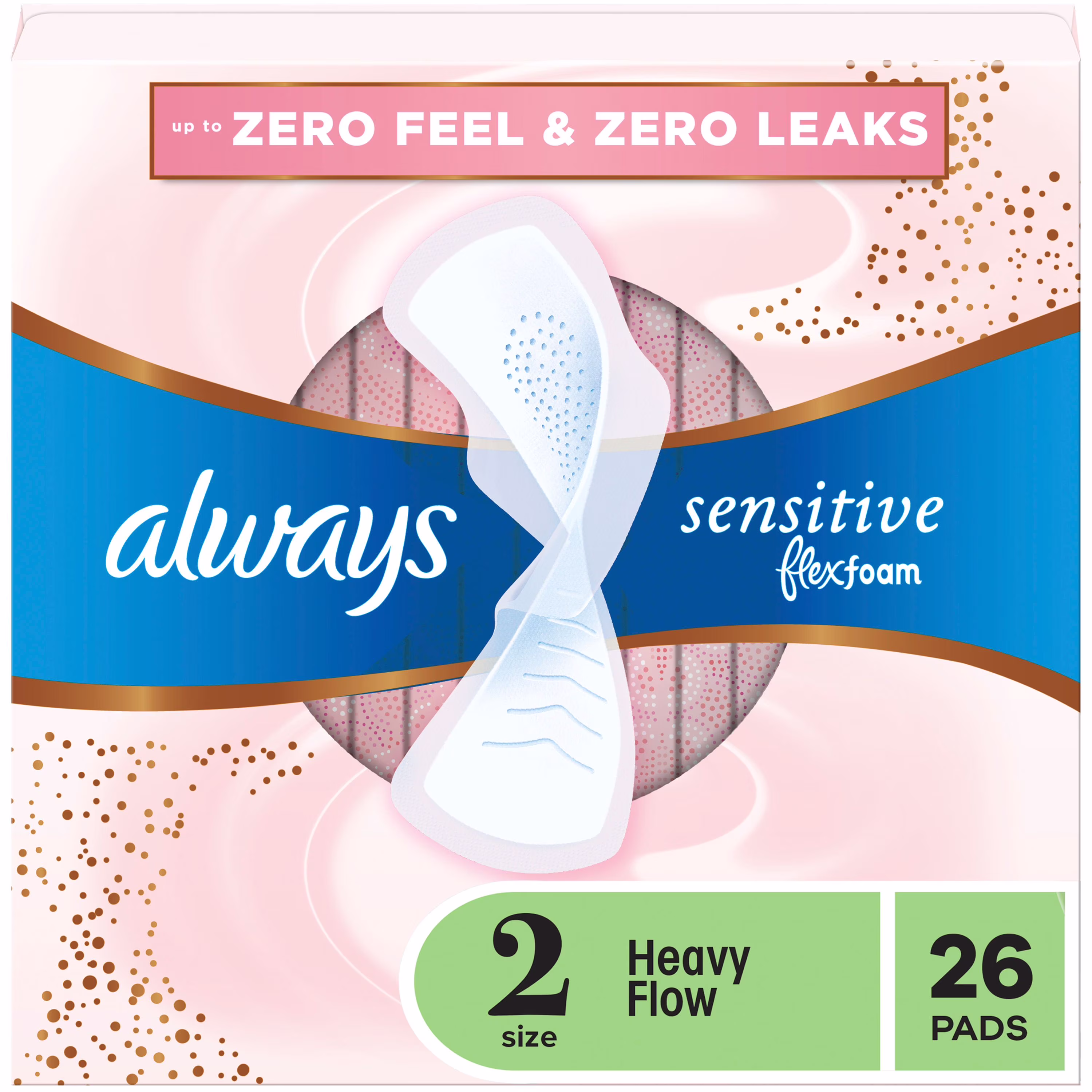 Serviettes always sensitive flexfoam pour femmes. taille 2. degré dabsorption pour flux abondant. non parfumées avec ailes 26 serviettes