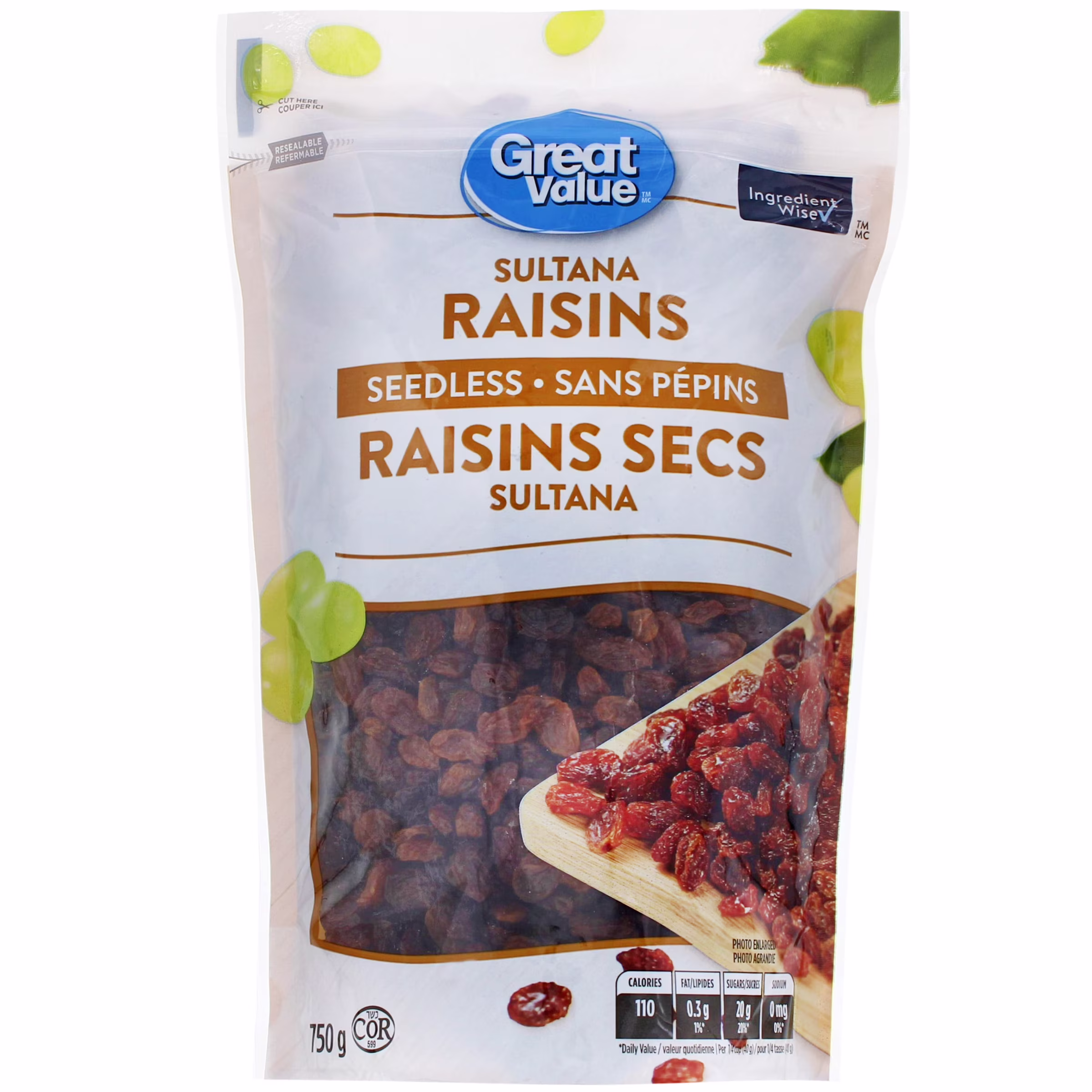 Raisins secs sultana sans pépins great value