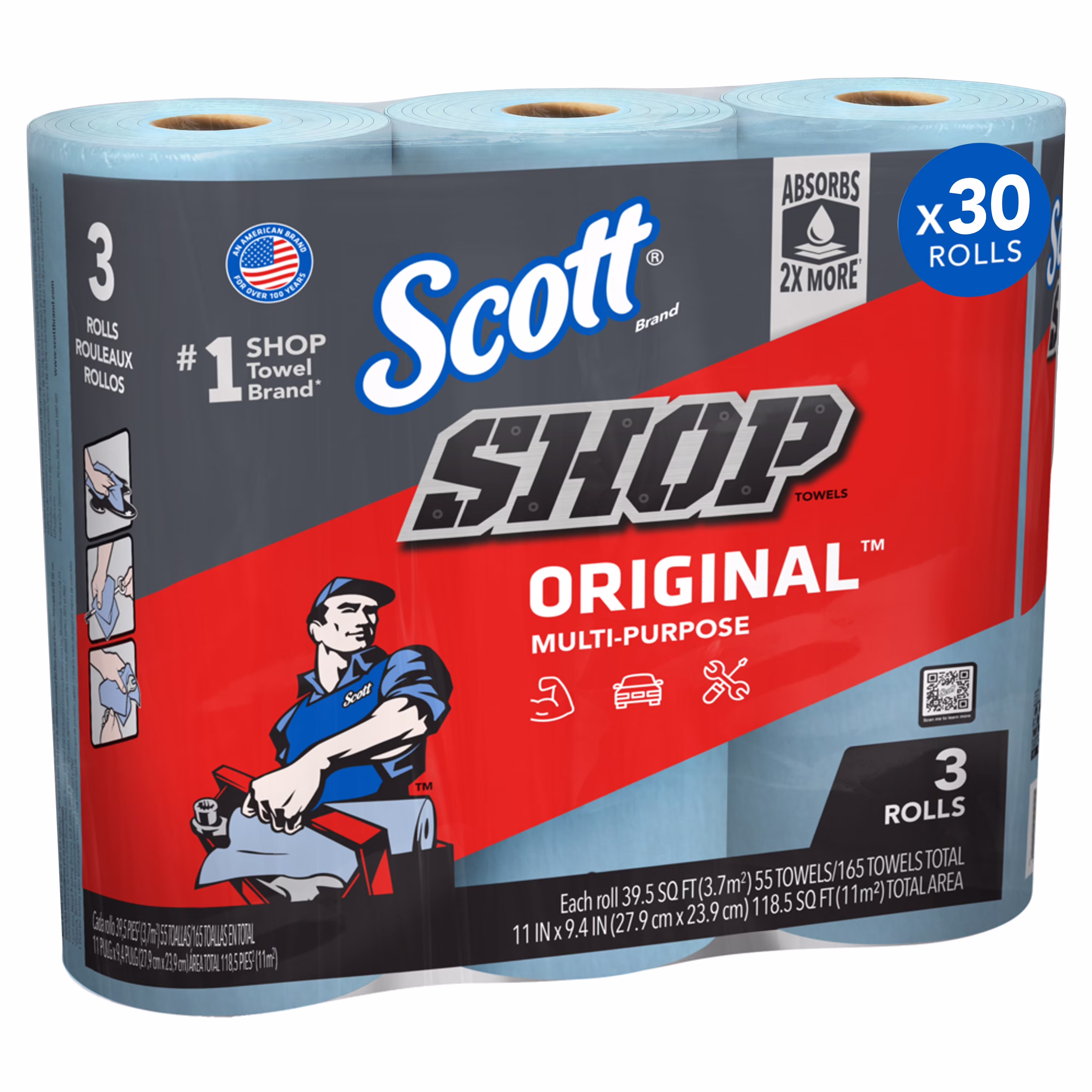 Scott 75143 serviettes de magasin scott. bleues (3 rouleaux. 55 serviettesrouleau. 165 serviettes au total)
