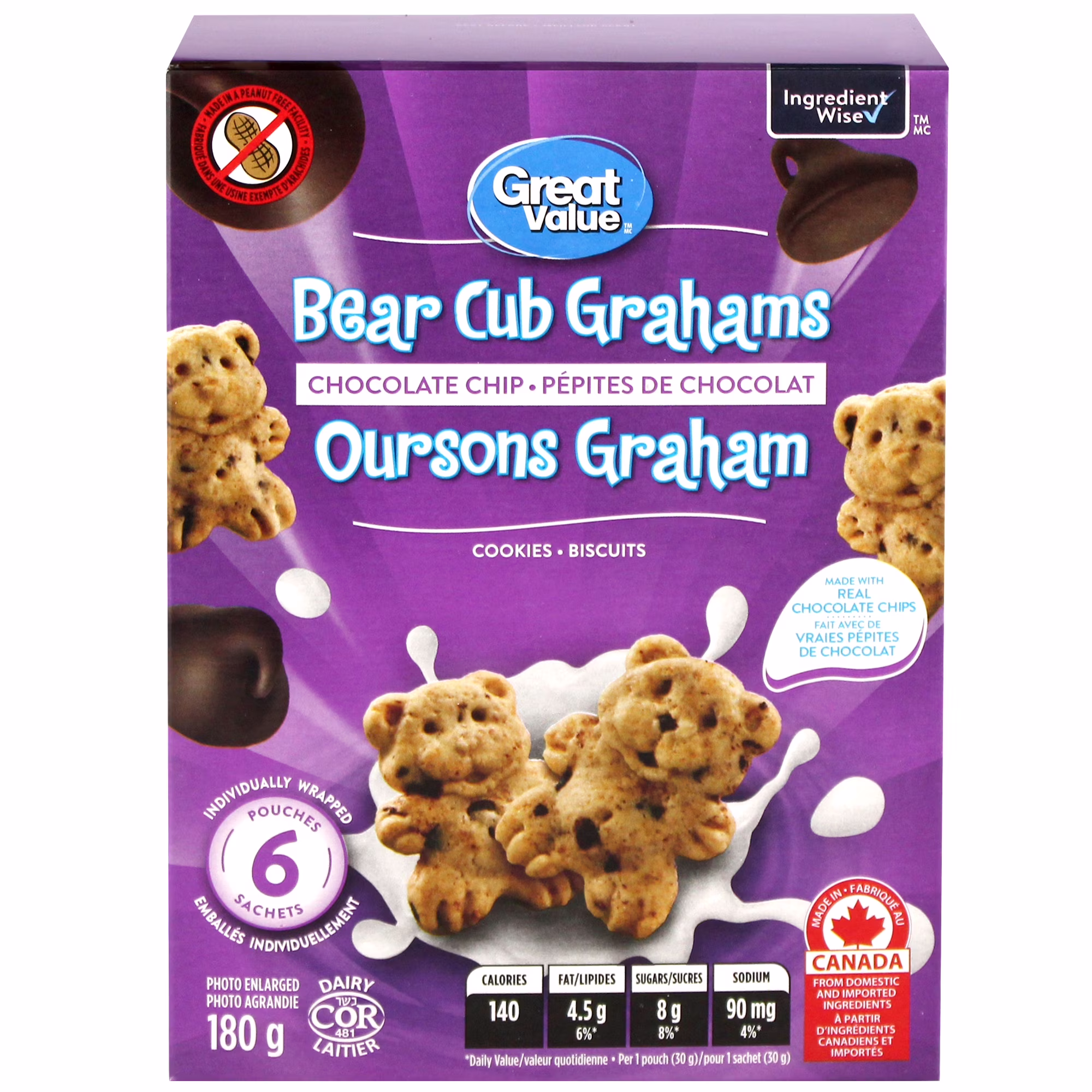 Oursons graham aux pépites de chocolat great value 180& g