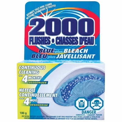 Nettoyant pour toilettes à réservoir 2000 chasses d'eau. bleu plus javellisant.  2000 chasses deau javelissant