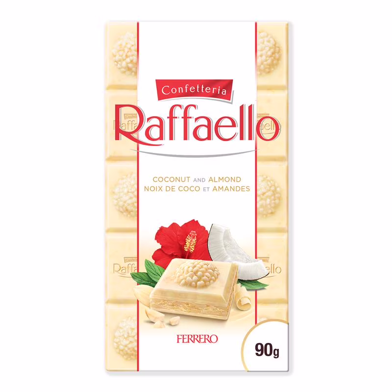 Raffaello tablette de chocolat de qualité supérieure. chocolat blanc avec noix de coco et aux amandes.
