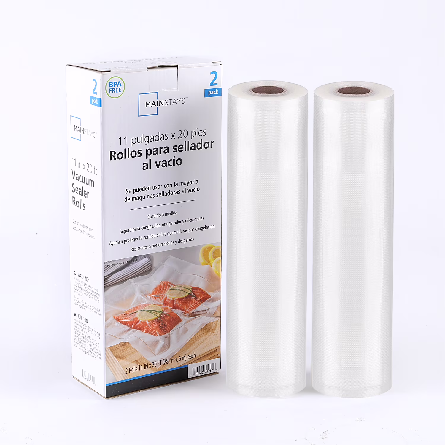 Mainstays rouleau de scellage sous vide 11 po. 11 po x 20 pi. 2 pièces. transparent