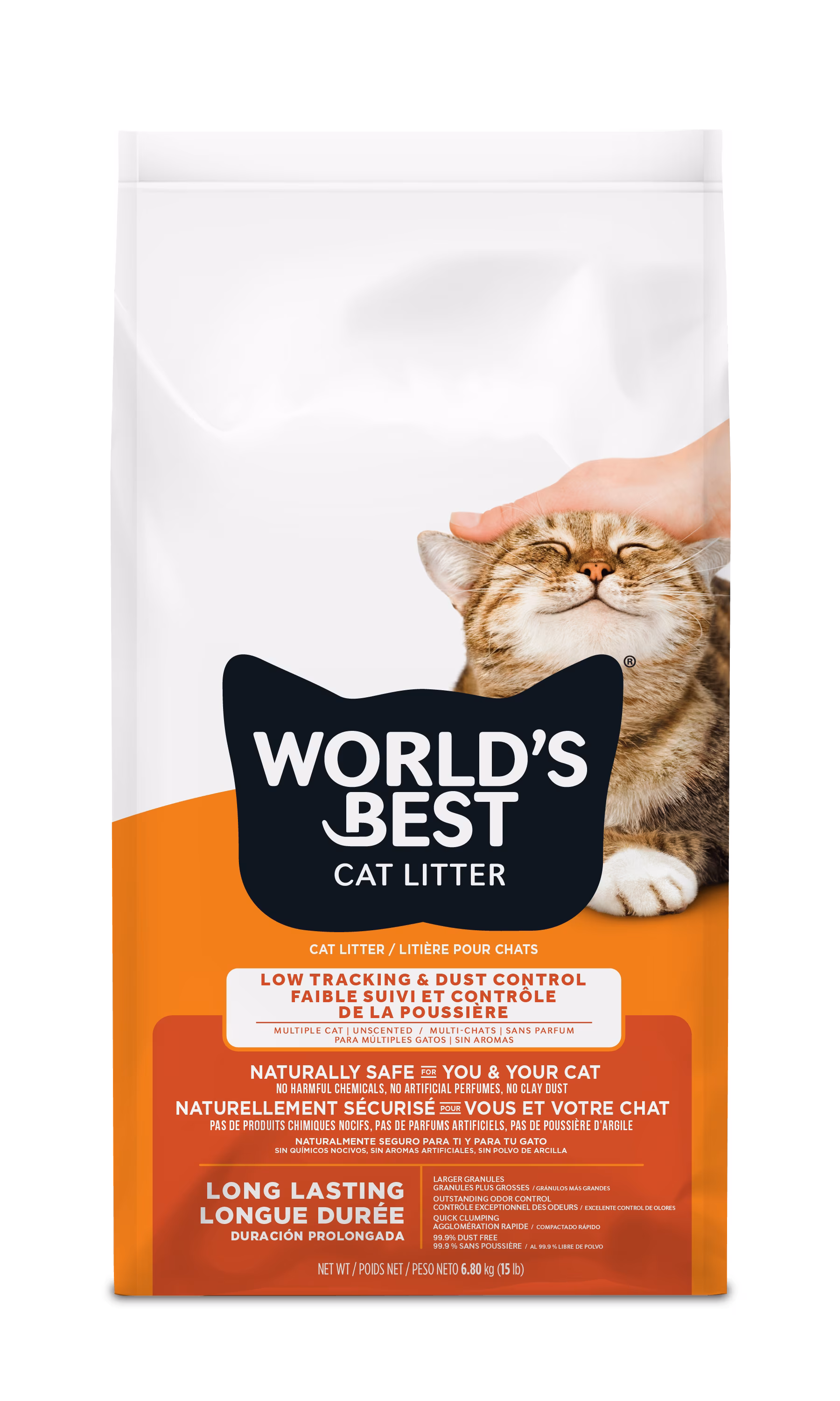 World's best cat litter agglomération naturelle low tracking & dust control maïs litière pour chat. sans parfum. sac de 6.8 kg