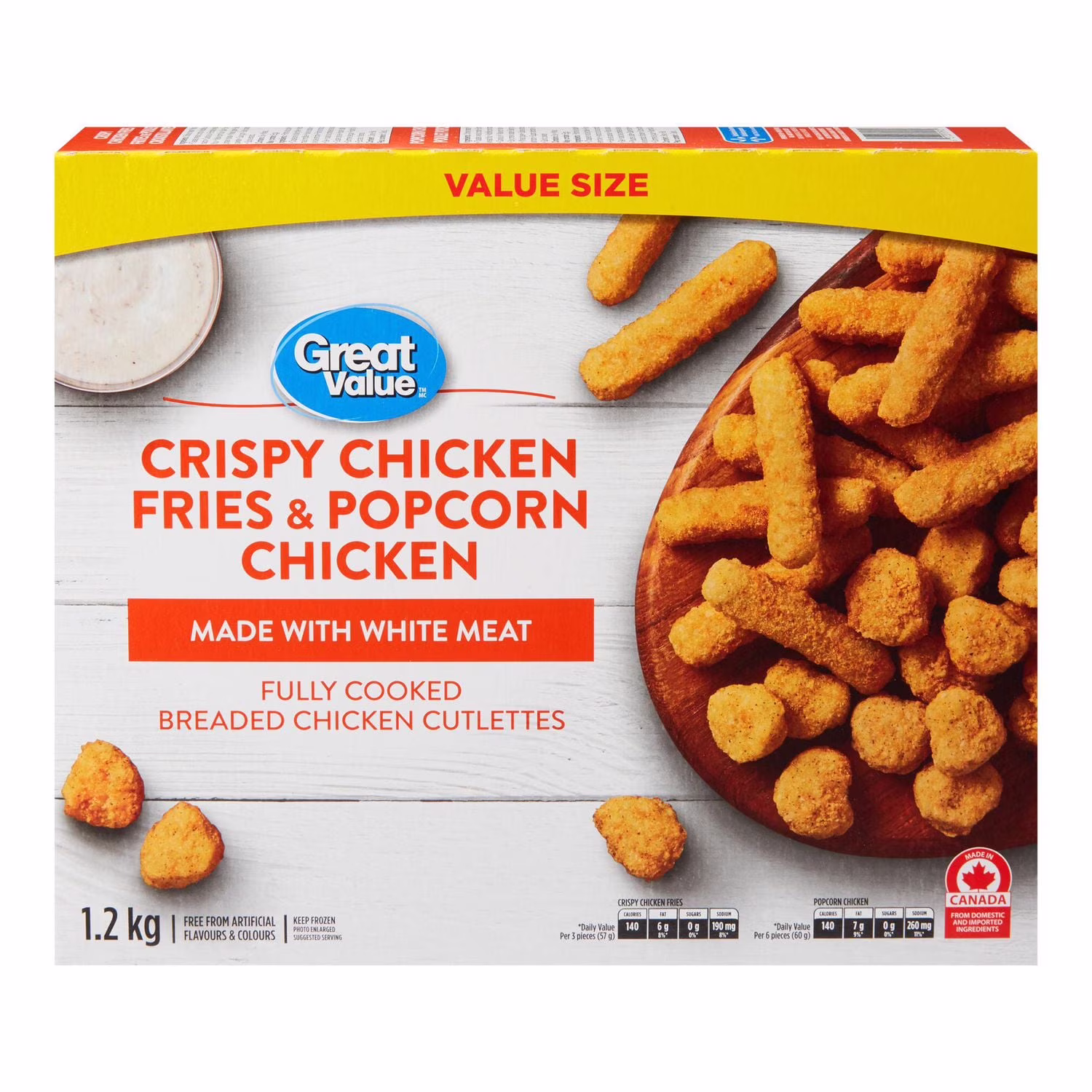 Great value bâtonnets de poulet croustillants & poulet style maïs soufflé 1.2 kg