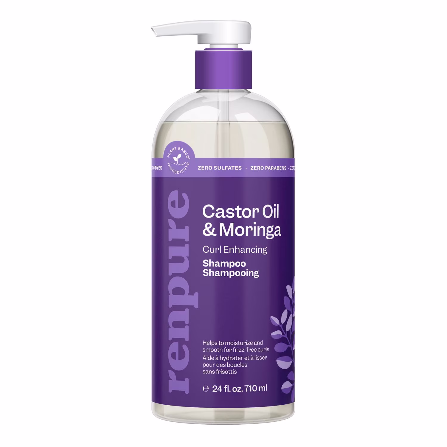 Renpure huile de ricin & moringa shampooing. à base de plantes - curl enhancing - pour hydraté. boucles lisses - pour les cheveux bouclés - 24 fl oz curl shampooing améliorant