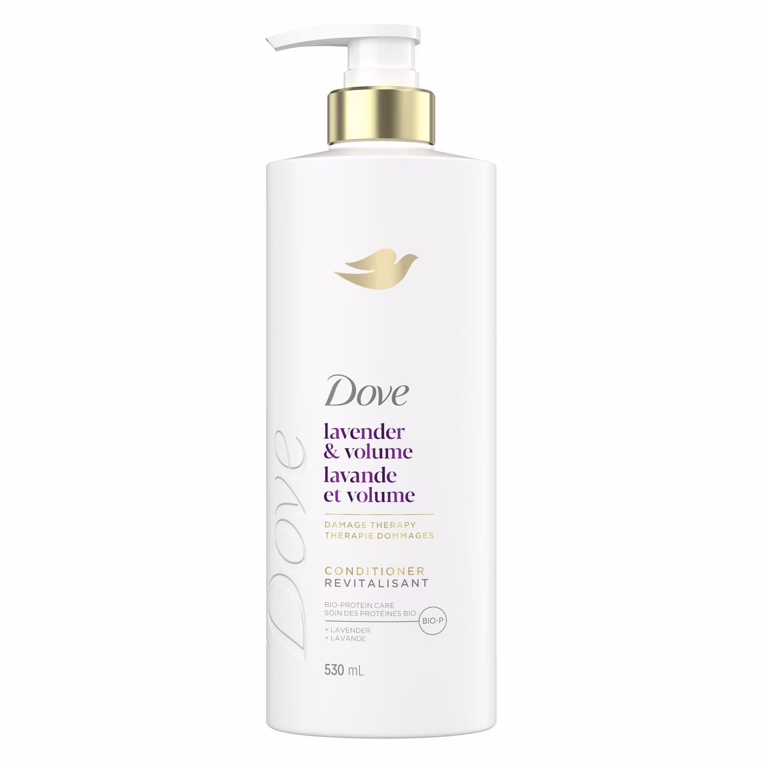 Revitalisant pour cheveux fins et plats. dove lavande et volume avec soin bio-protéine liquide.