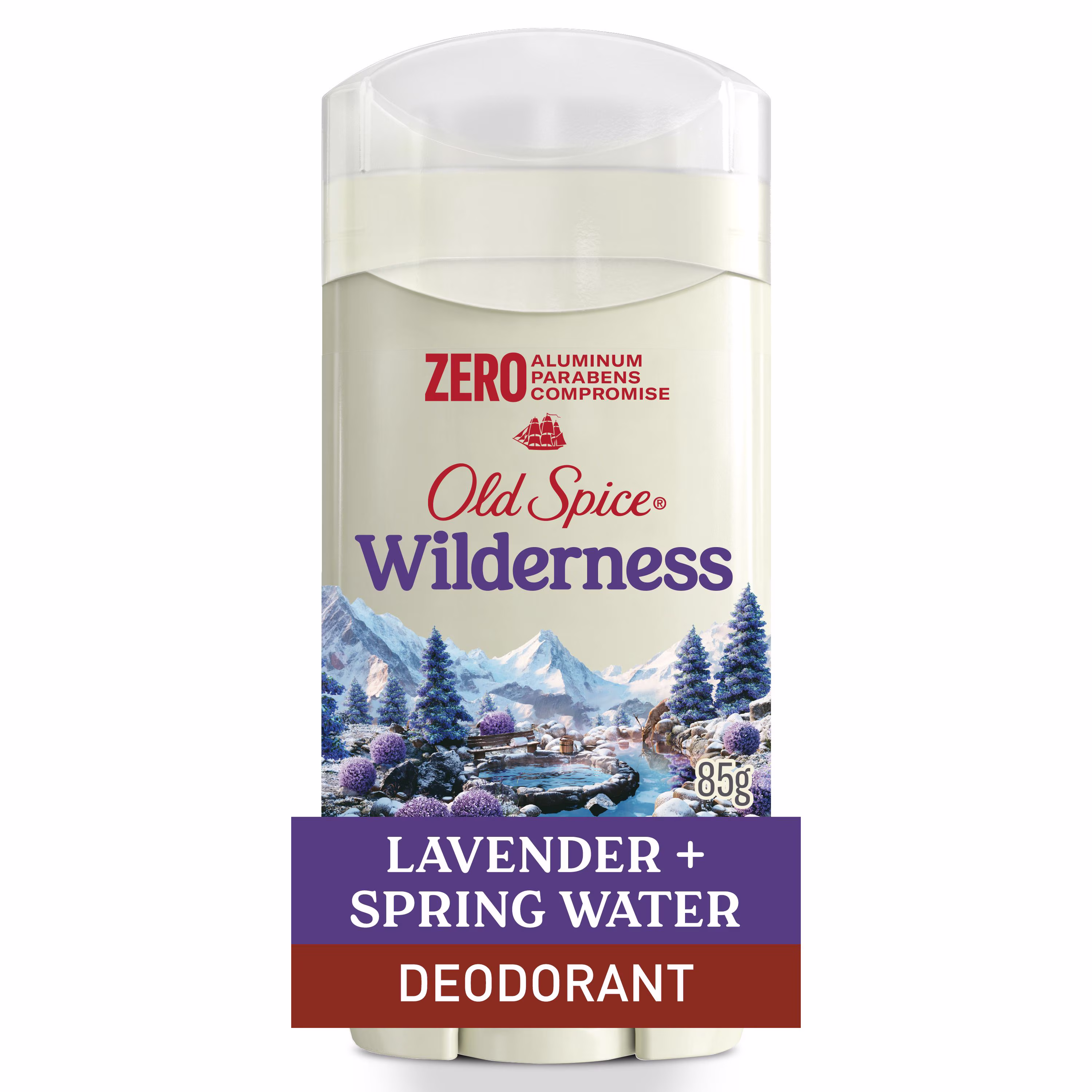 Désodorisant old spice pour hommes au parfum wilderness. fraîcheur longue durée 24 heures sur 24. 7 jours sur 7. sans aluminium