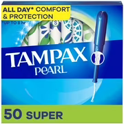 Tampons tampax pearl avec tresse anti-fuites leakguard. degré dabsorption super. non parfumés. 50& tampons 50ct