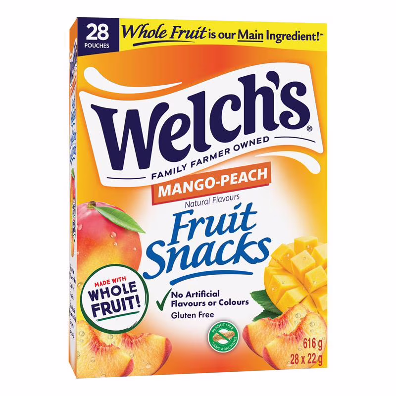 Snacks aux fruits welch's. mangue pêche. 28 unités