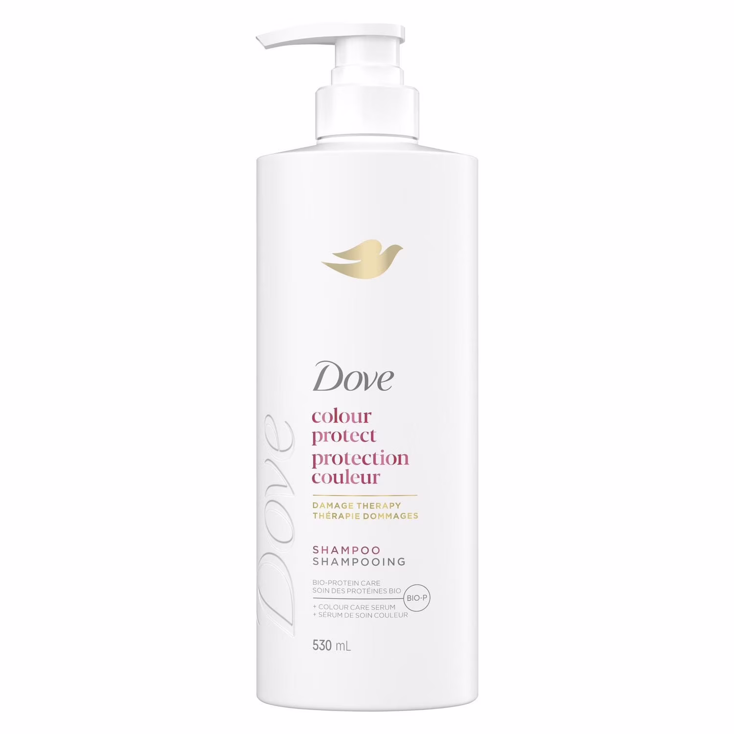 Shampooing pour cheveux colorés. dove protection couleur avec soin bio-protéine liquide.