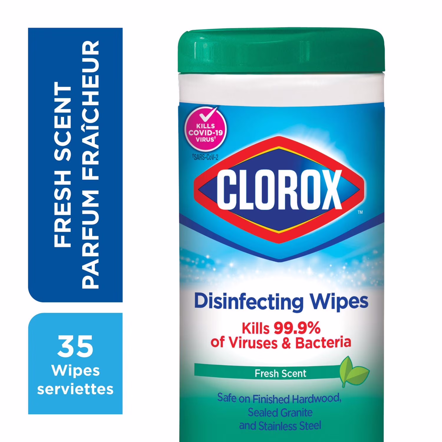 Serviettes désinfectantes clorox au parfum fraîcheur. boîte de 35