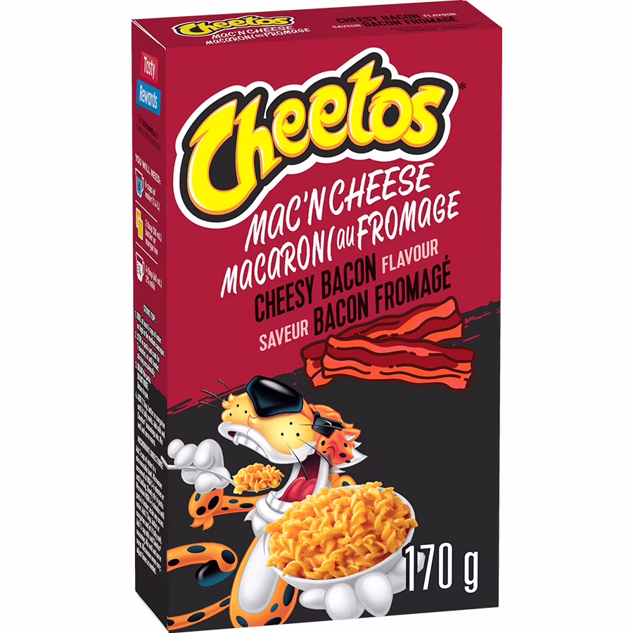 Cheetos pâtes avec sauce macaroni au fromage saveur bacon fromagé .