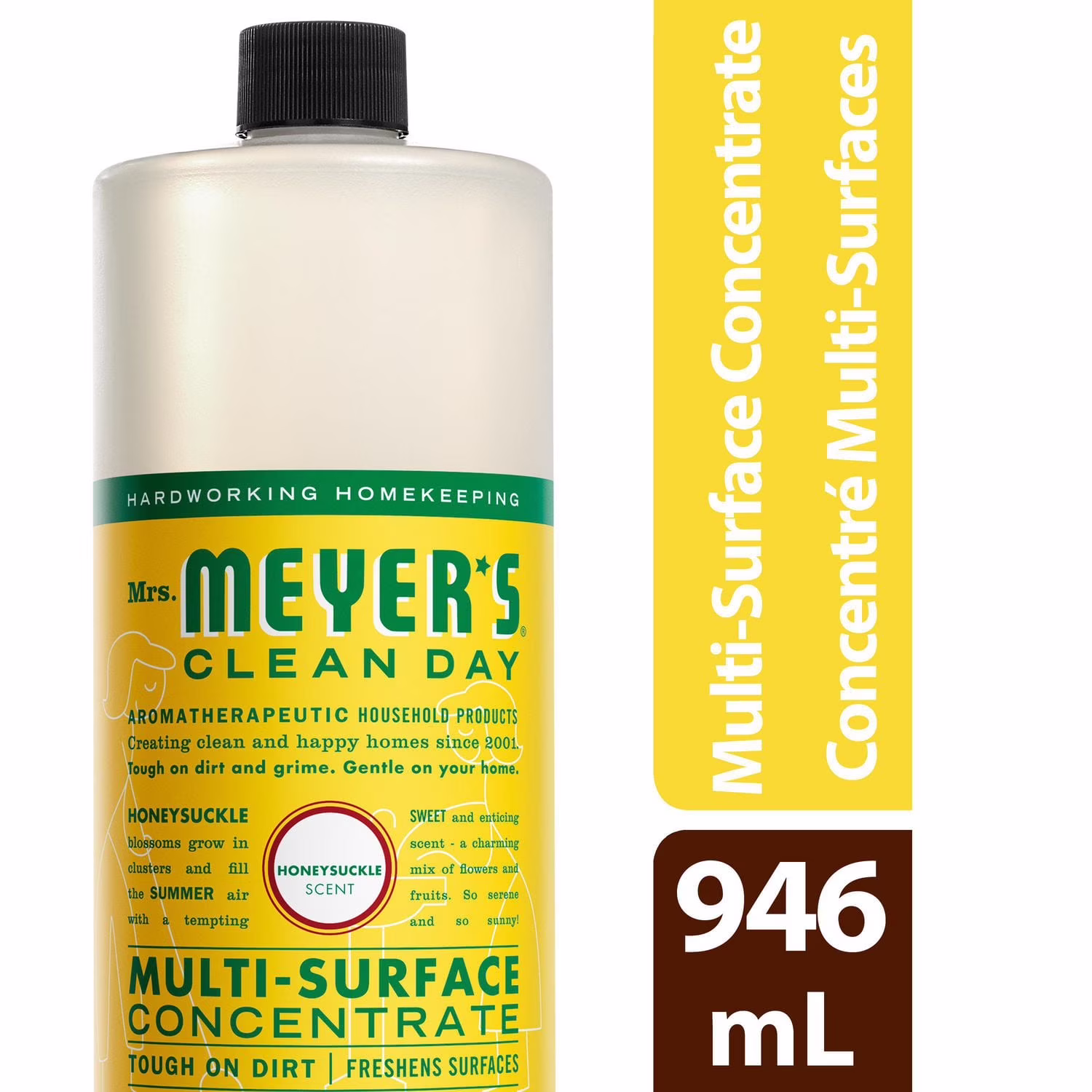 Mrs. meyer's clean day concentré multi-surfaces nettoyant tout usage. parfum de chèvrefeuille.
