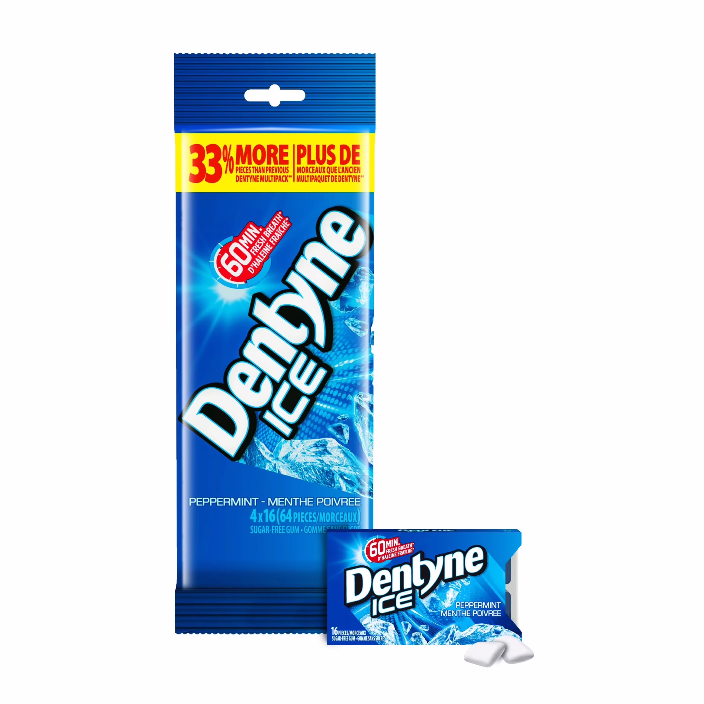 Dentyne ice. gomme sans sucre menthe poivrée. paquet de 4 (64 pièces)